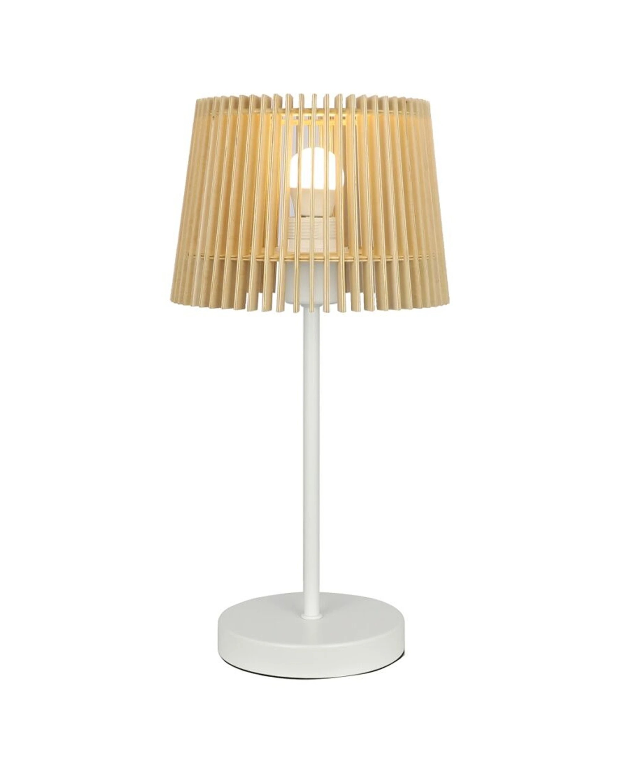 1 NF Living Nunya Modern Bedside Desk Table Lamp Wooden Slats Shade 22x44cm - White, 1 of 1