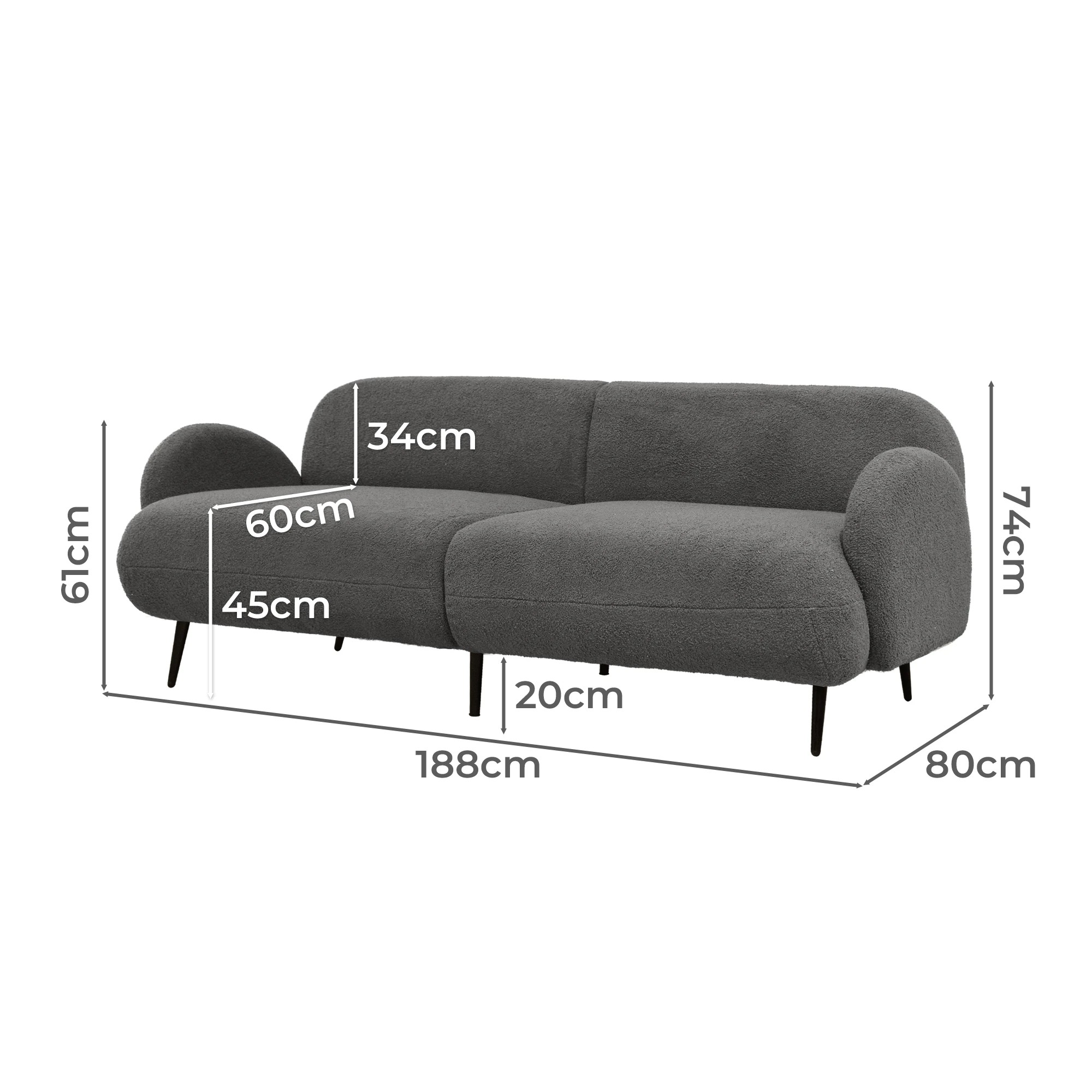 3 Levede 3-seater Boucle Sofa - Grey, 3 of 6