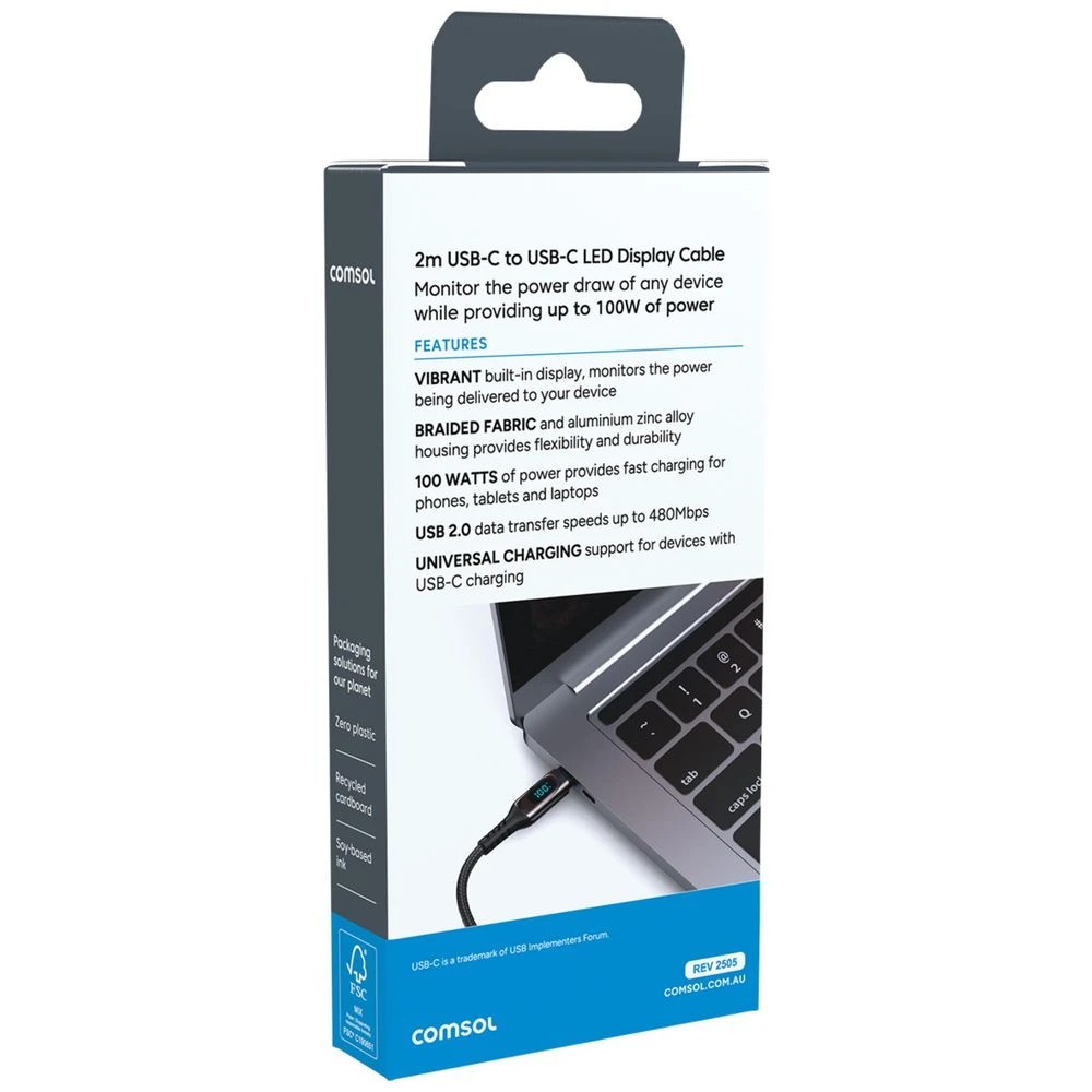 3 Comsol USB-C to USB-C LED Display Cable 2m, 3 of 5