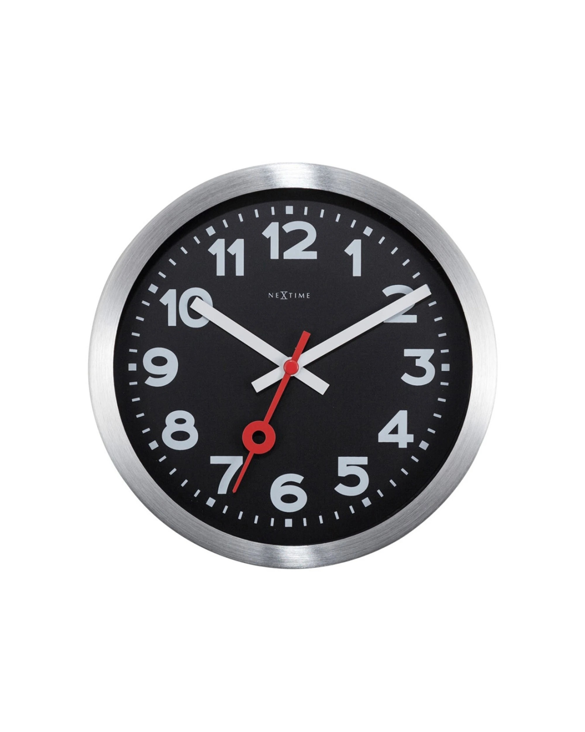 1 NEXTIME Station Number 19cm Wall Clock Silent Sweep Movement Glass Lens - Black, 1 of 6