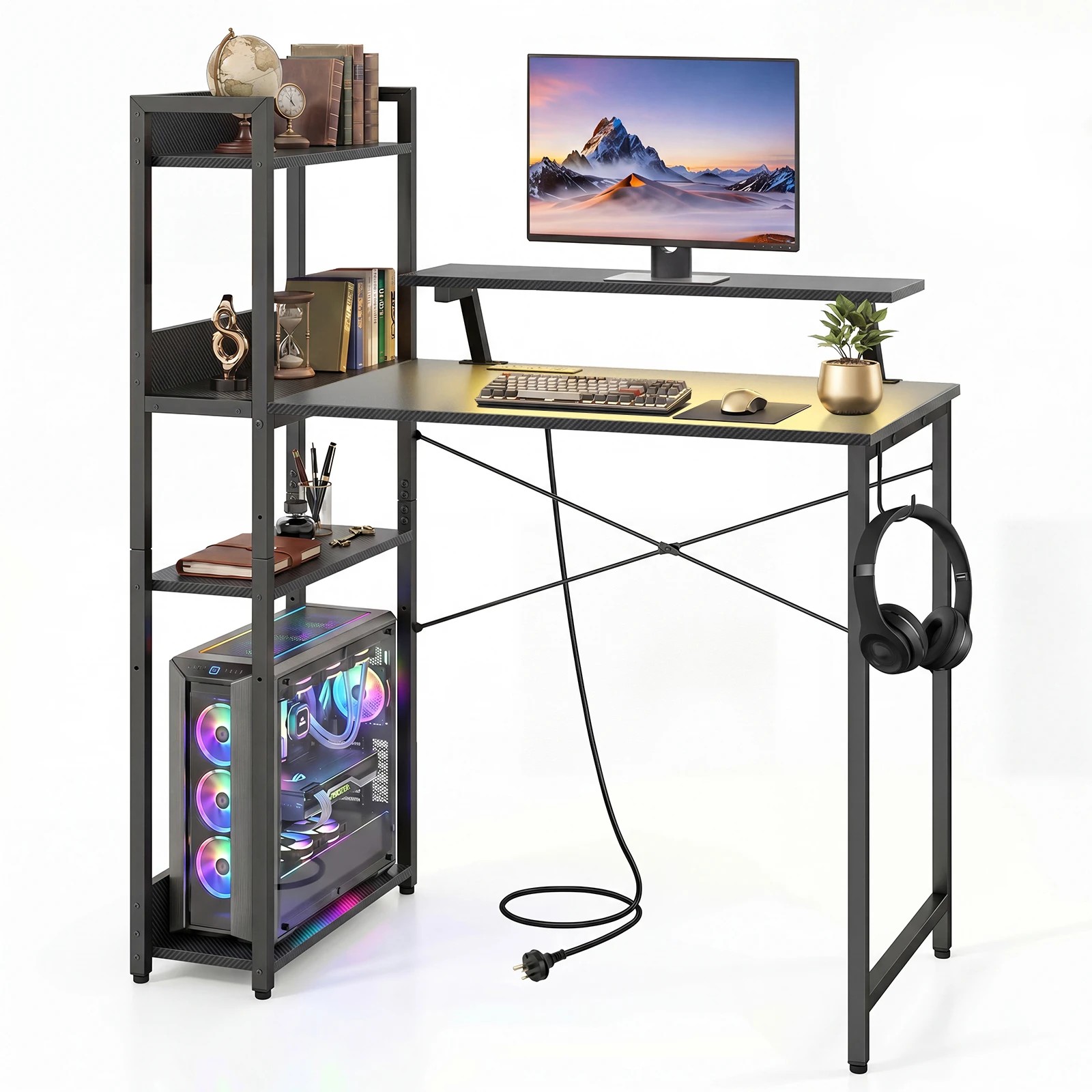 5 Costway Reversible Computer Desk w/LEDs & Charging Station Home Office Gaming Desk - Black, 5 of 5