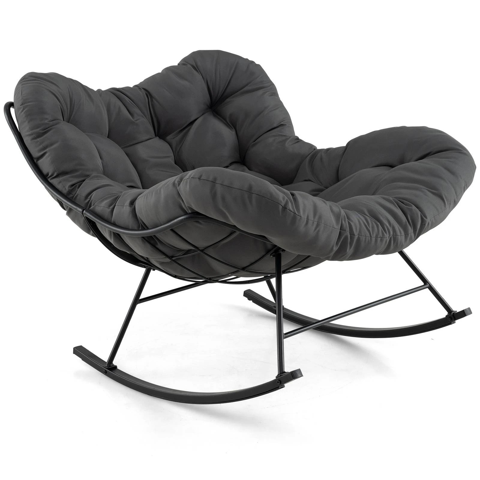 1 Costway Patio Rocking Chair Papasan Chair w/Padded Cushion Lounge Chair - Grey, 1 of 3