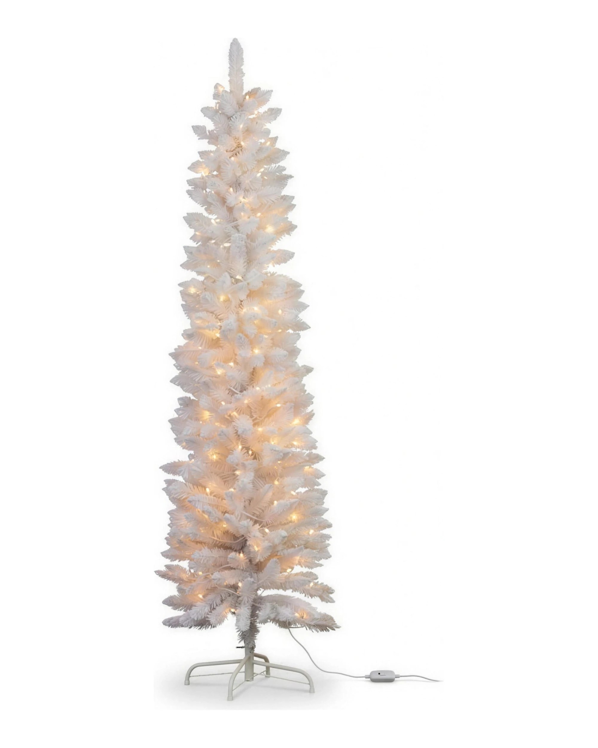 1 Christabelle 1.8m White Fairy Floss Christmas Tree - Slim Flocked Pre-Lit RGB LED, 20 Modes, Hinged Branches - White, 1 of 4