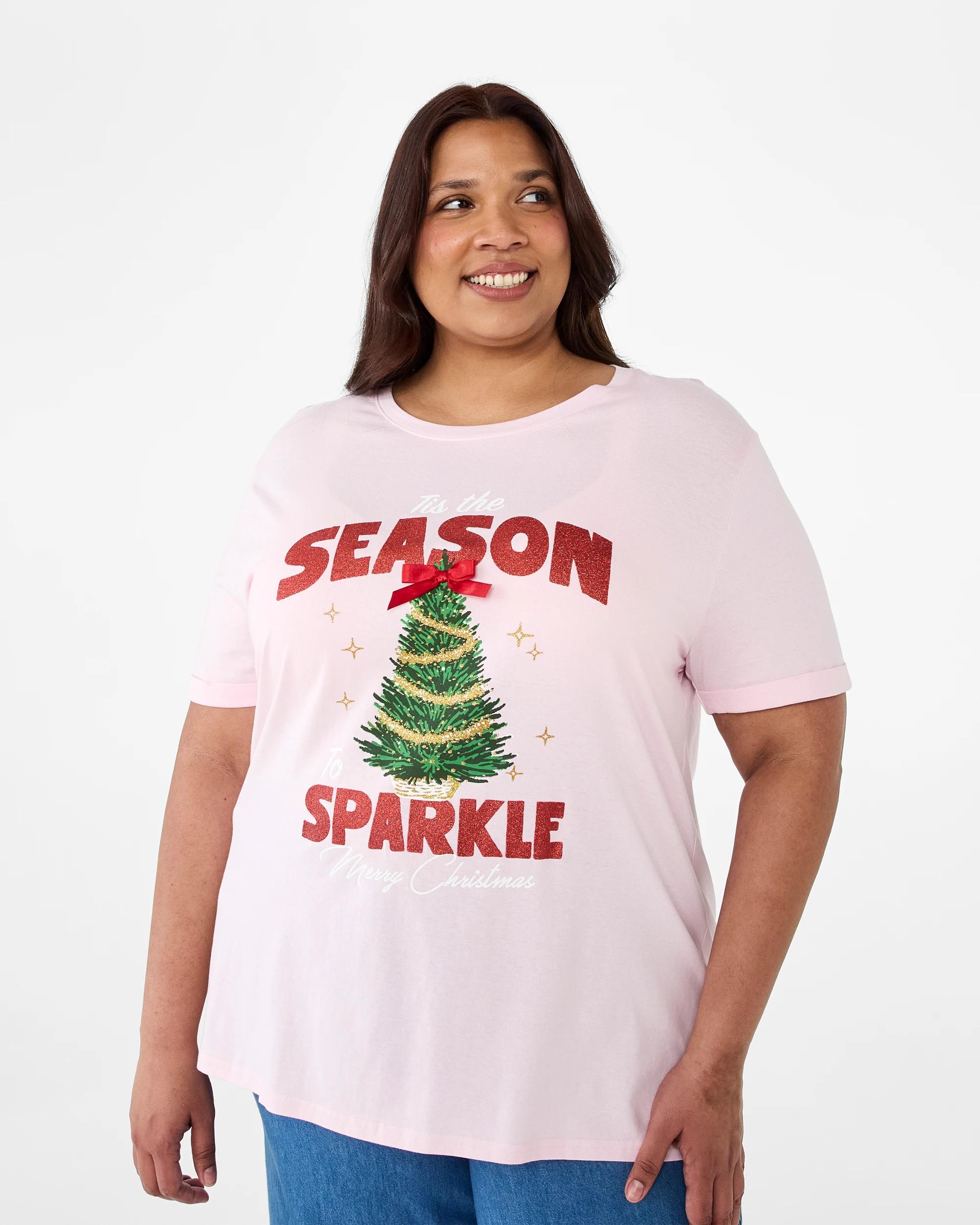 1 Curve Short Sleeve Christmas T-shirt Sparkle, 1 of 7