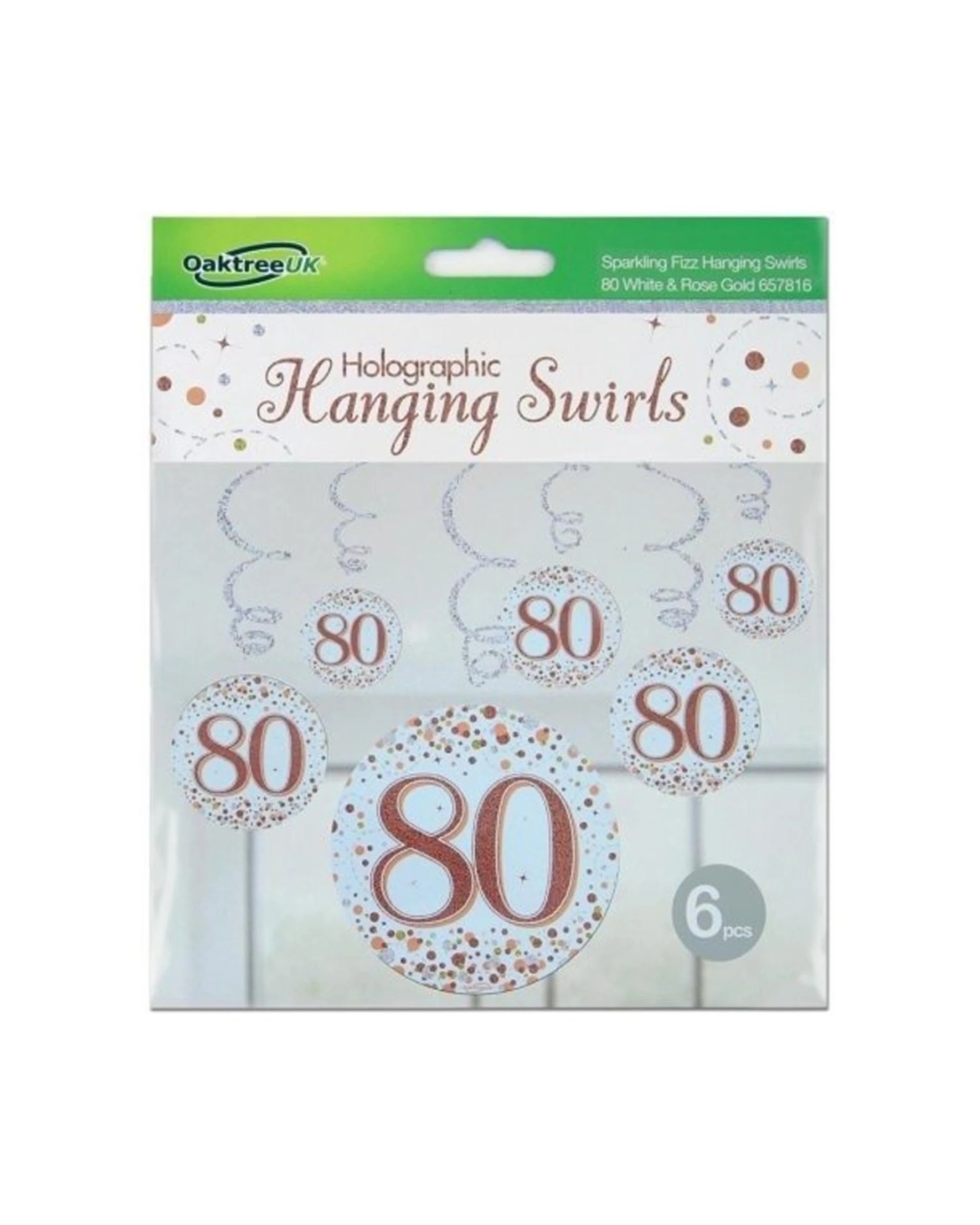 1 Alpen 6pc Sparkling Fizz Hanging Swirl Decor 80th Birthday Rose - Gold, 1 of 1