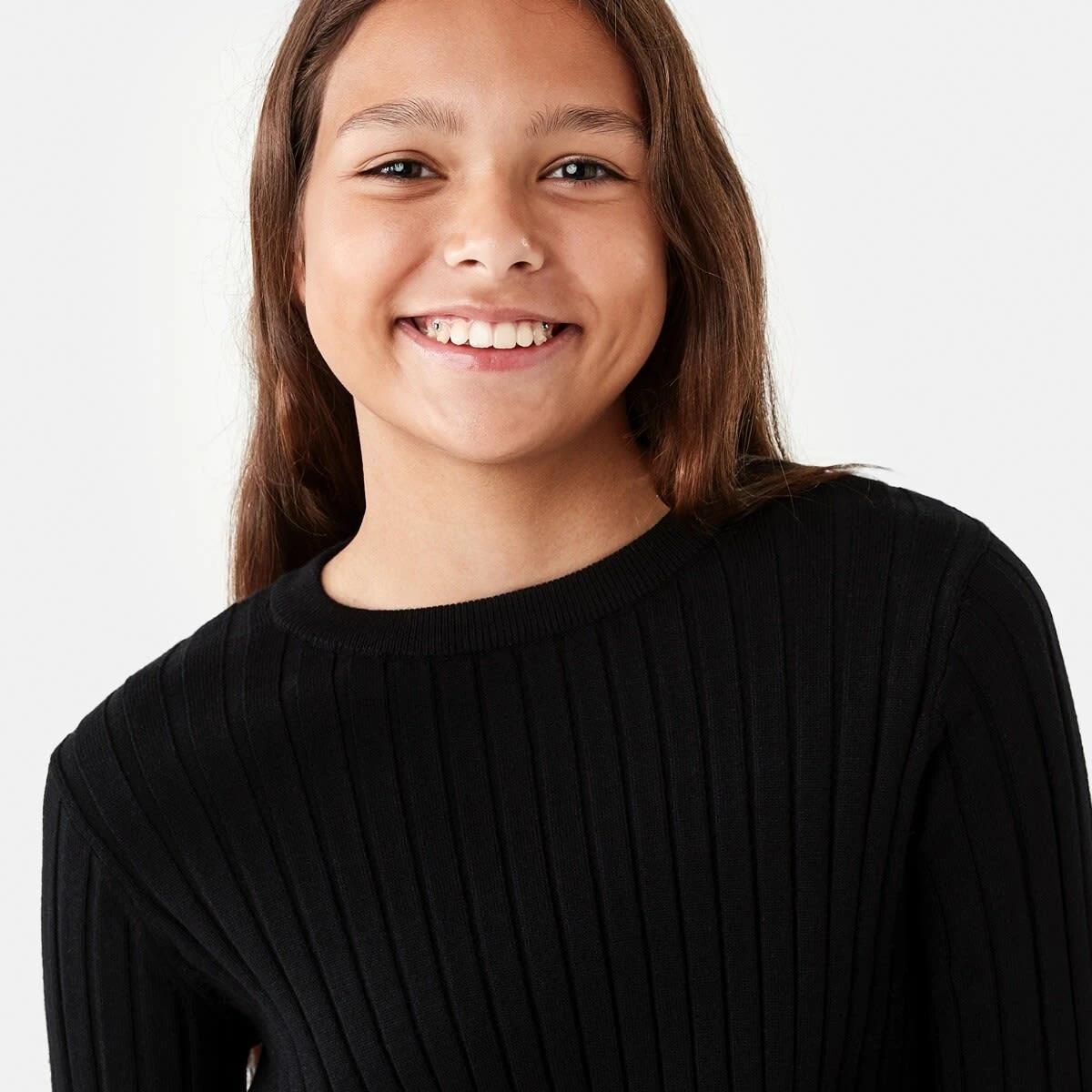 3 Long Sleeve Rib Knit Top Black, 3 of 8