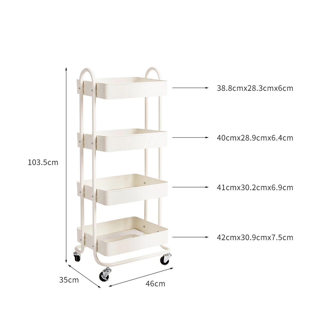 6 Levede 4 Tiers Storage Trolley - White, 6 of 7