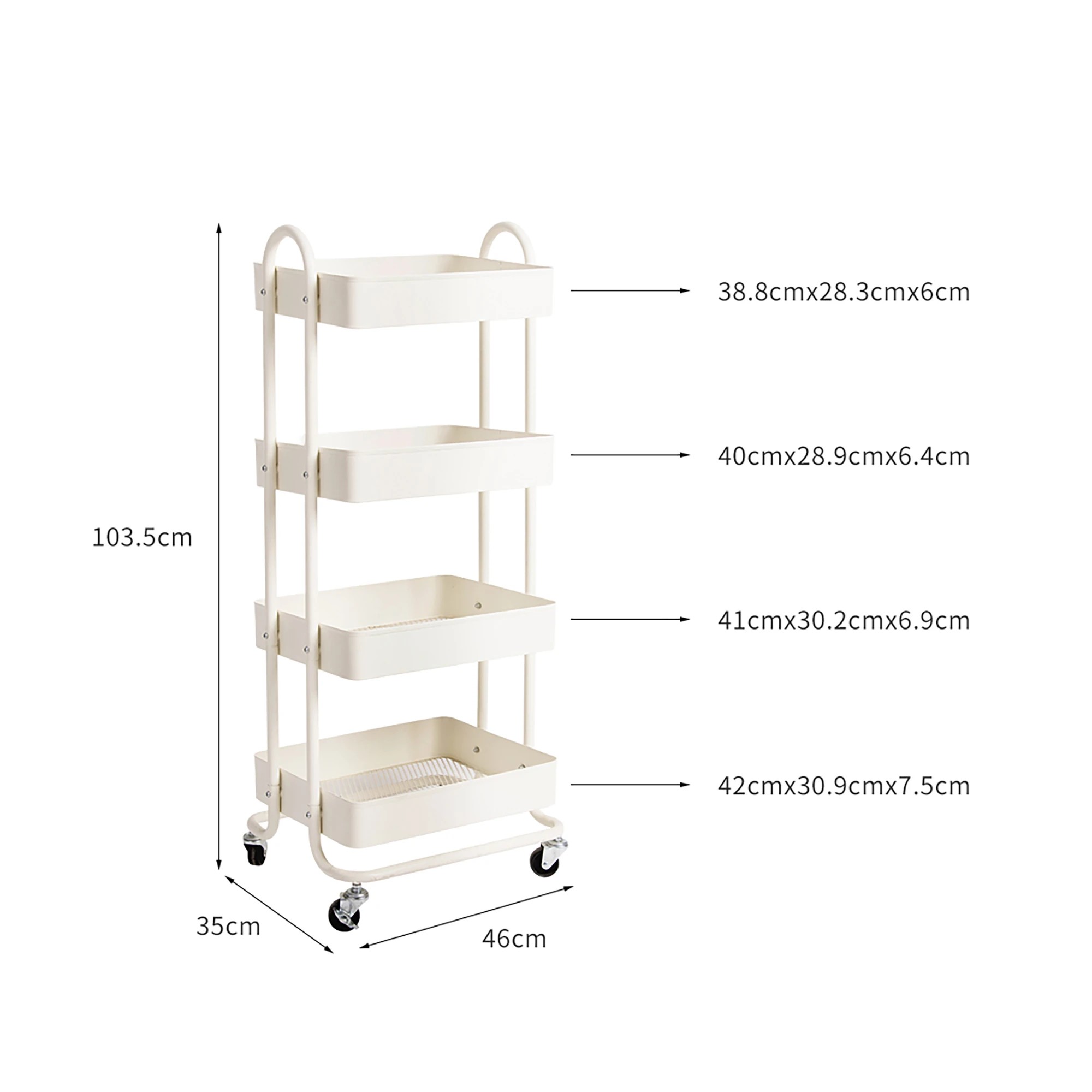 6 Levede 4 Tiers Storage Trolley - White, 6 of 7