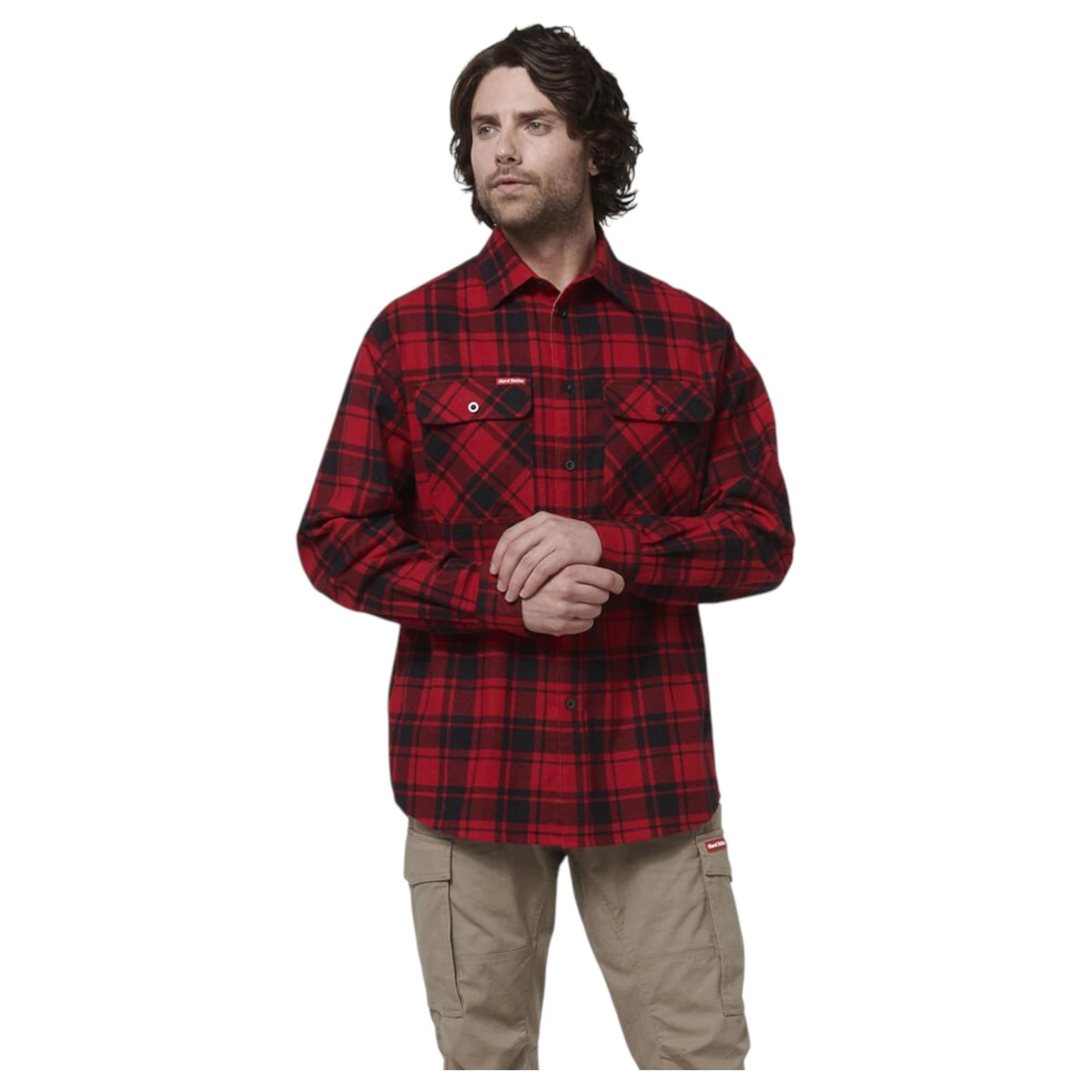 2 Hard Yakka Mens Long Sleeve Check Flannel Shirt Red Check, 2 of 8