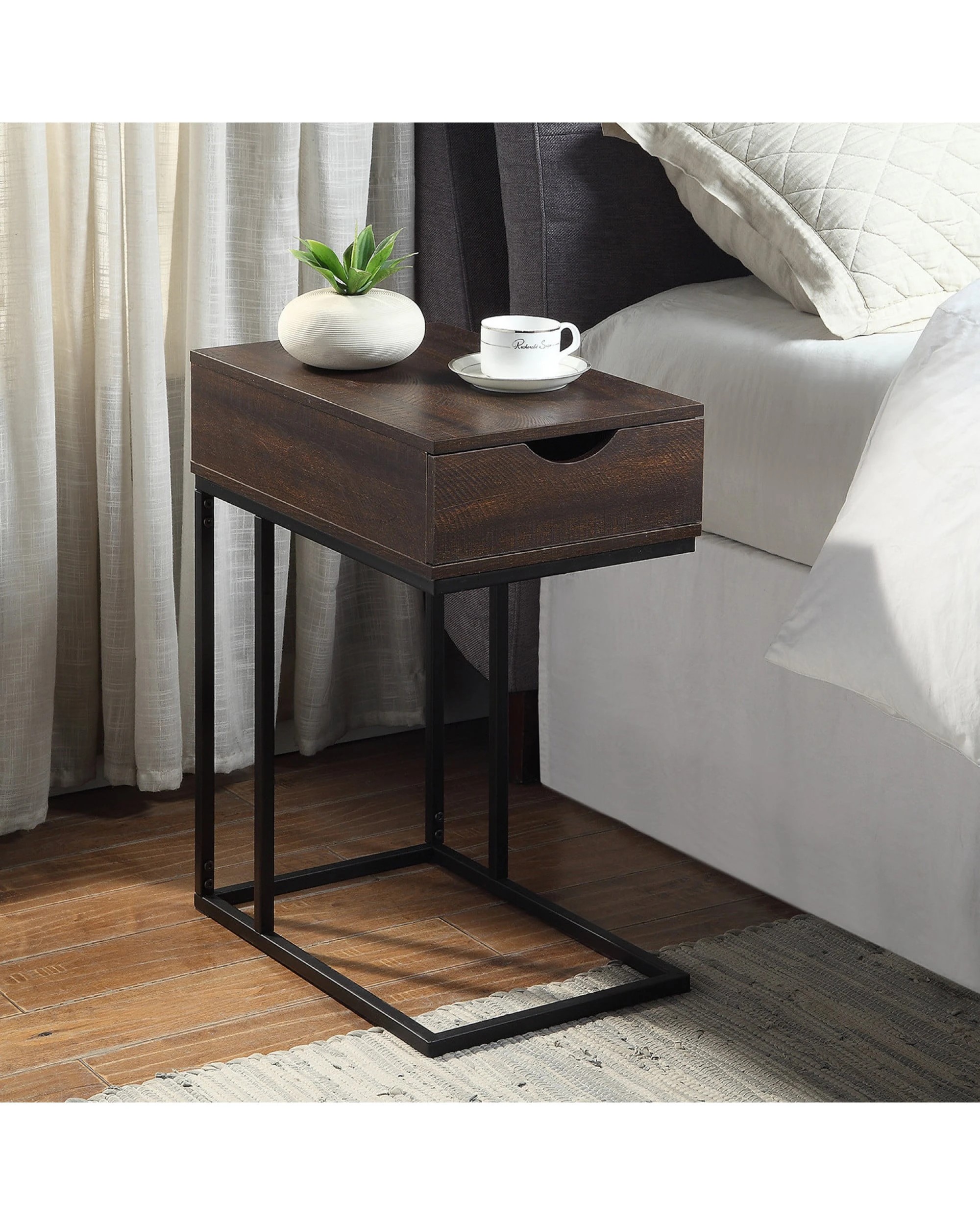9 Sarantino C-Shaped Drawer Side Table Night Stand Metal Base, 9 of 10