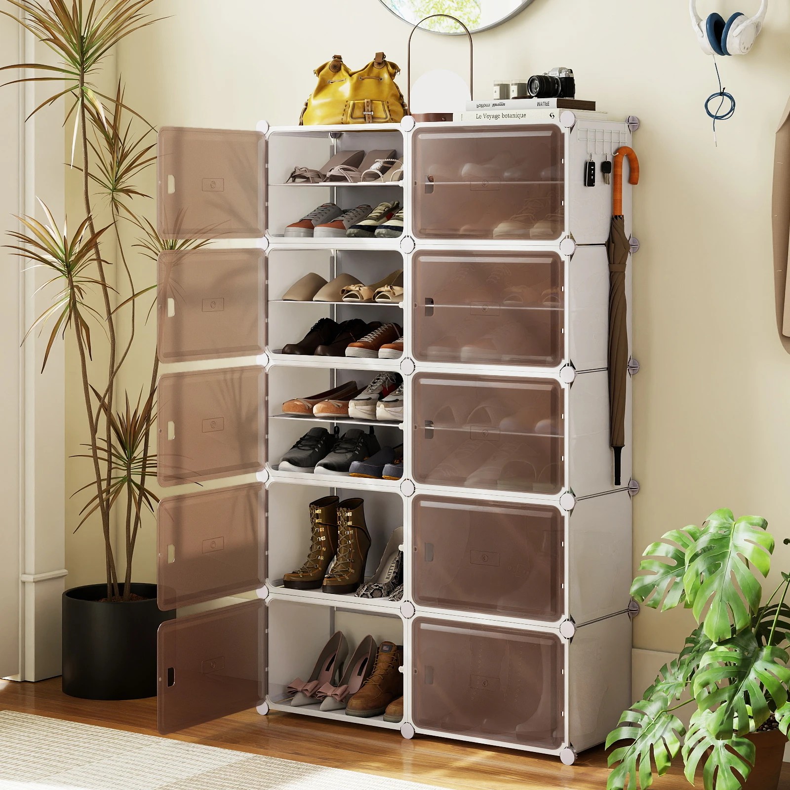 2 Costway Shoe Rack 10 Tier Shoe Storage Cabinet w/Removable Shelves Hooks Closet Organizer, 2 of 5
