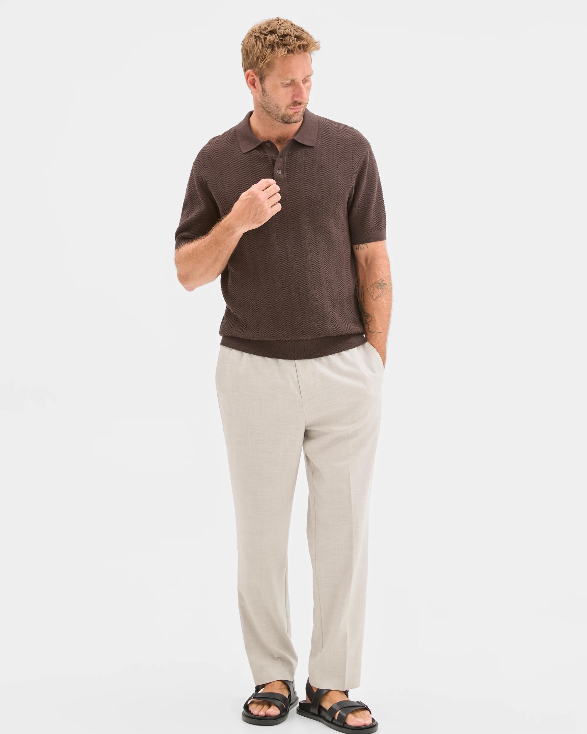 2 Preview Australian Cotton Knit Polo Top CHOC TORTE, 2 of 6