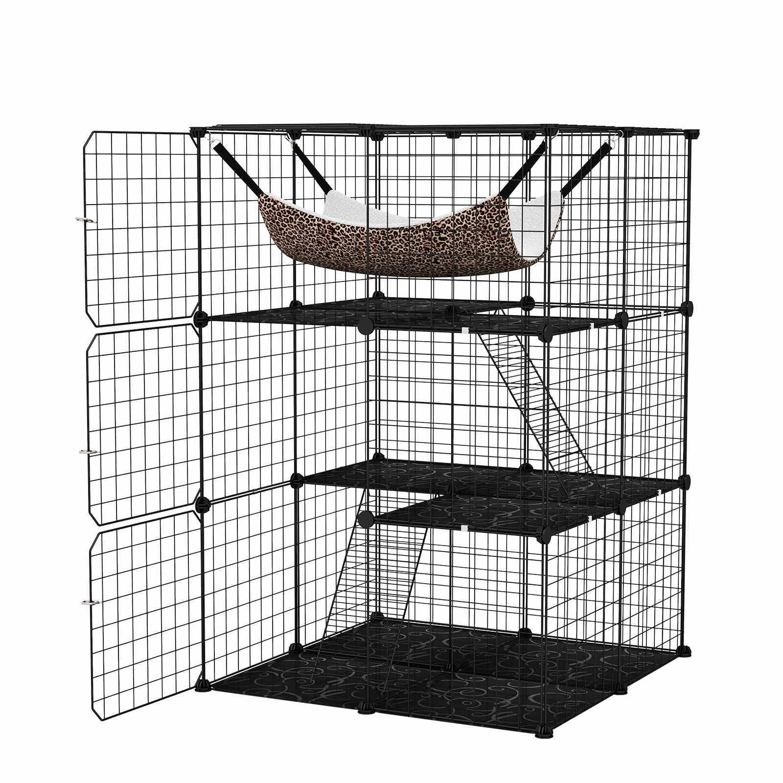 1 Costway 3 Tier Cat Enclosure 107 CM Large Cat Cage w/Hammock, 1 of 4