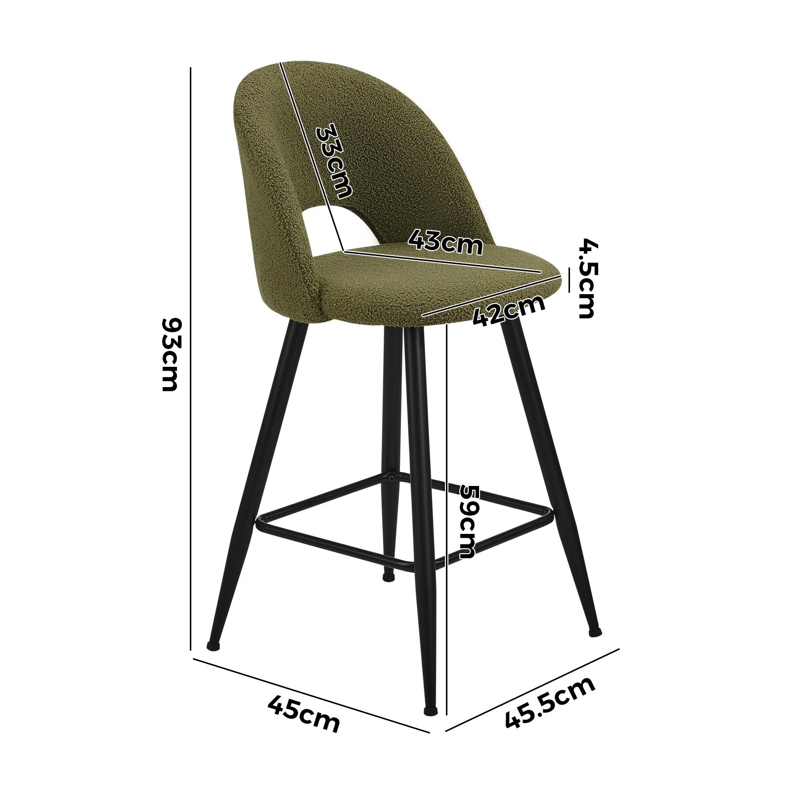 10 Oikiture 2x Bar Stools Kitchen Counter Stool Dining Chairs Boucle Horn
 - Green, 10 of 10