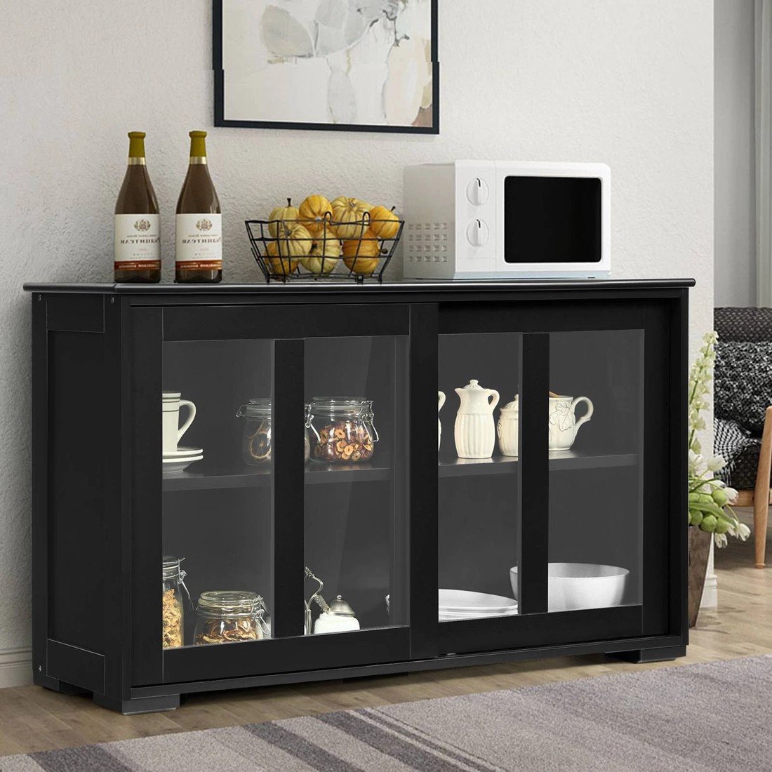2 Costway Kitchen Buffet Storage Cabinet Black, 2 of 4