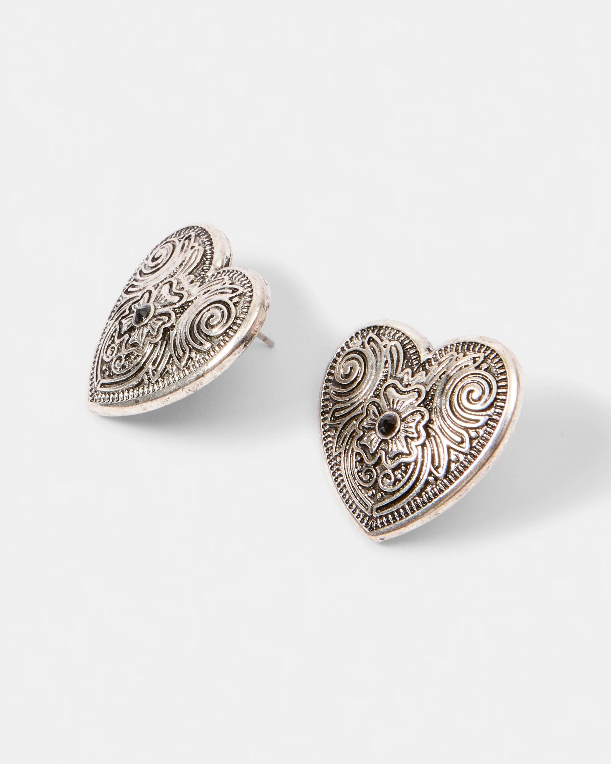 3 Western Heart Stud Earrings - Silver Tone Silver, 3 of 5
