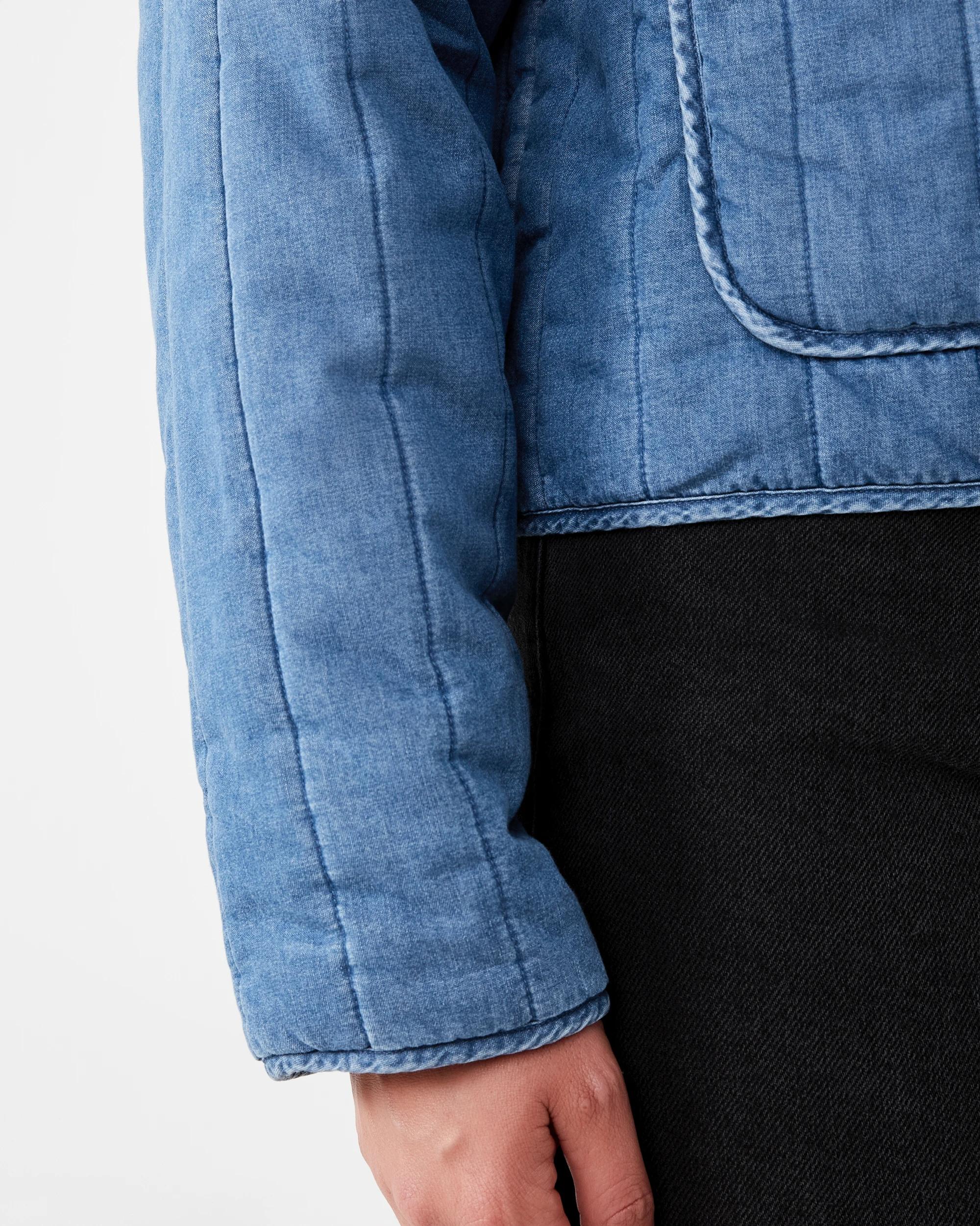 7 Chambray Quilted Tie Shacket Blu M Wsh, 7 of 7