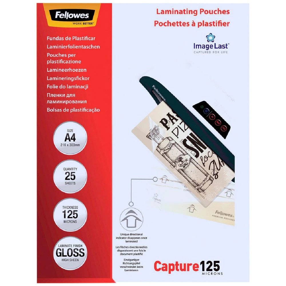 1 Fellowes Laminating Pouches A4 125 Micron 25 Pack, 1 of 3