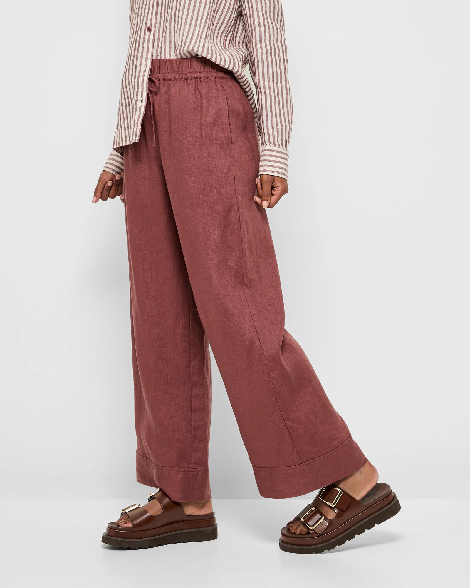 3 Target Petites European Linen Wide Leg Pants CAROB, 3 of 5