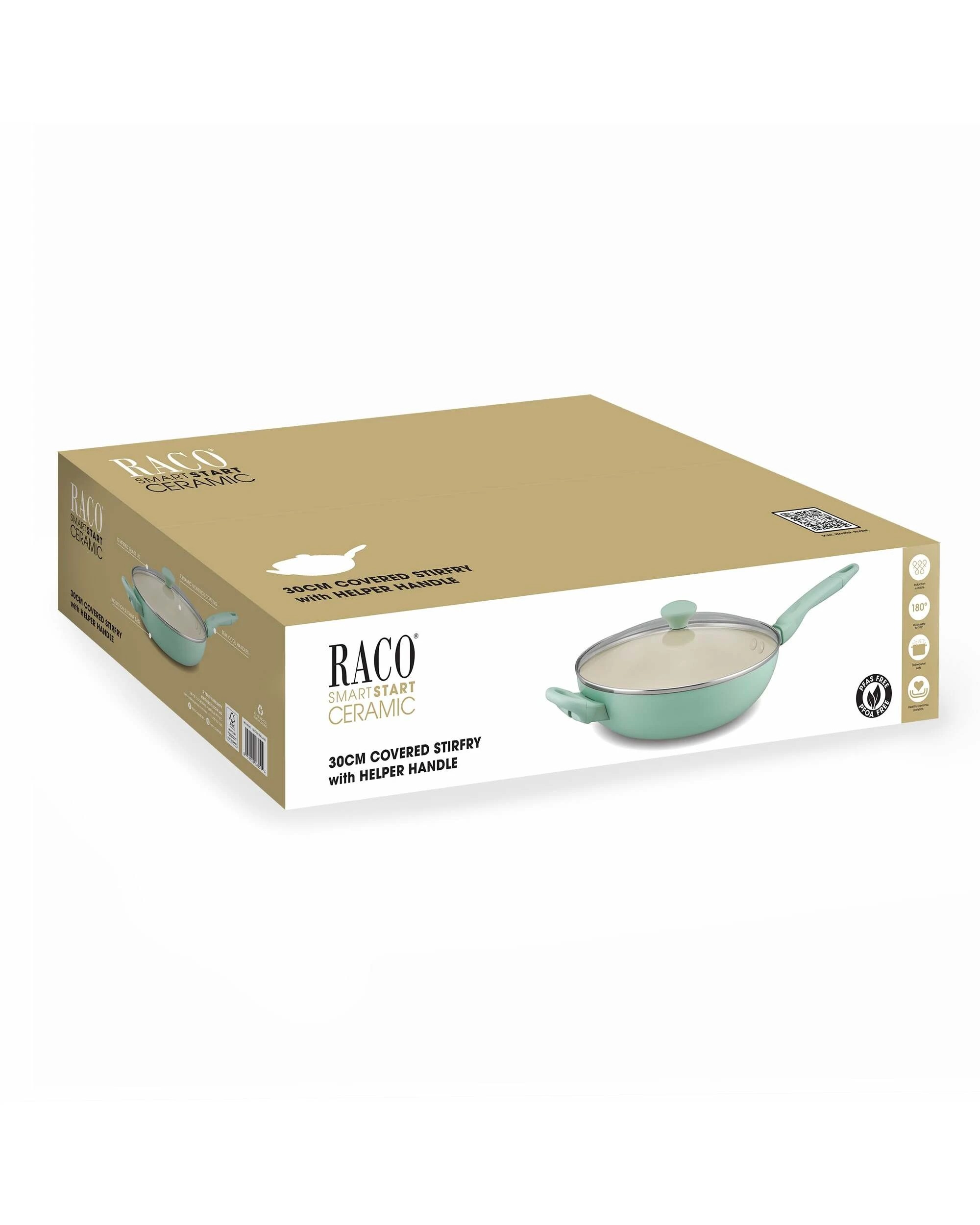 2 RACO SmartStart Ceramic Nonstick Induction Covered Stirfry With Helper Handle 30cm Lichen - Green, 2 of 2