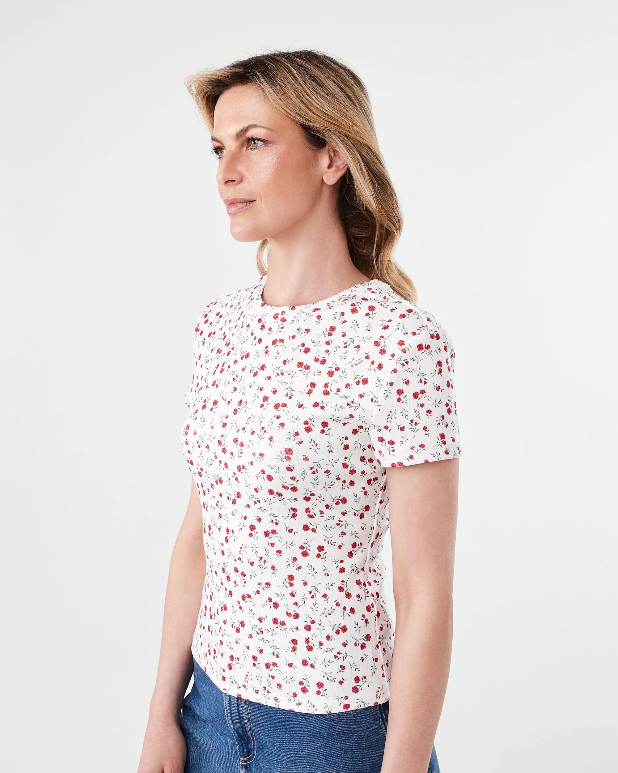 2 Short Sleeve Pointelle Printed T-shirt Litt Rose, 2 of 6
