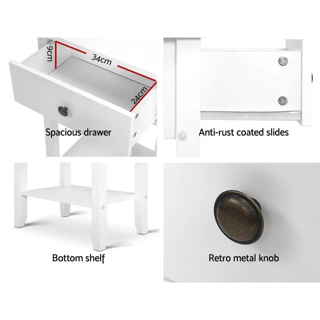 6 Artiss Bedside Table 1 Drawer With Shelf
 - White, 6 of 8