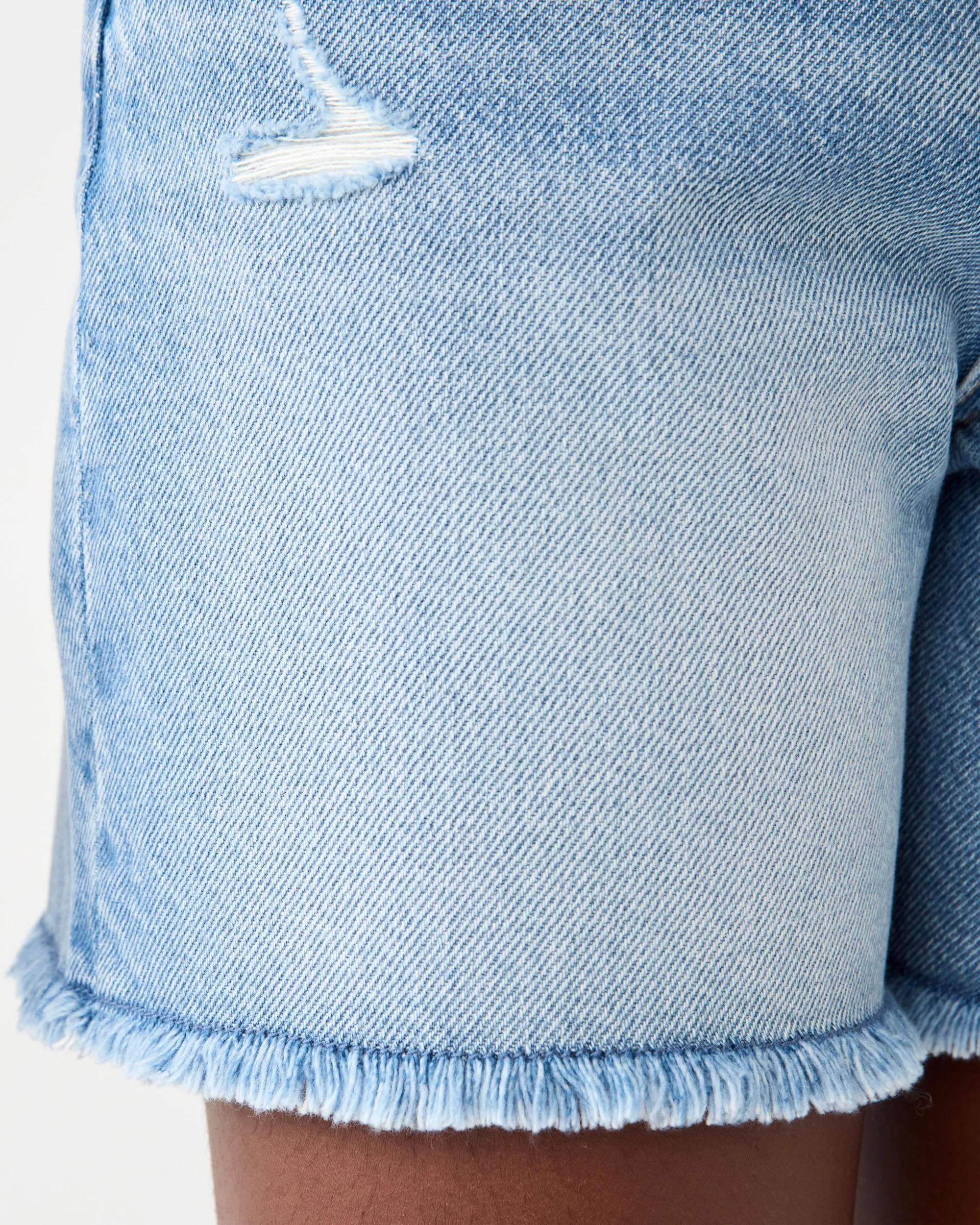 6 Frayed Hem Denim Shorts Mid Wash, 6 of 8