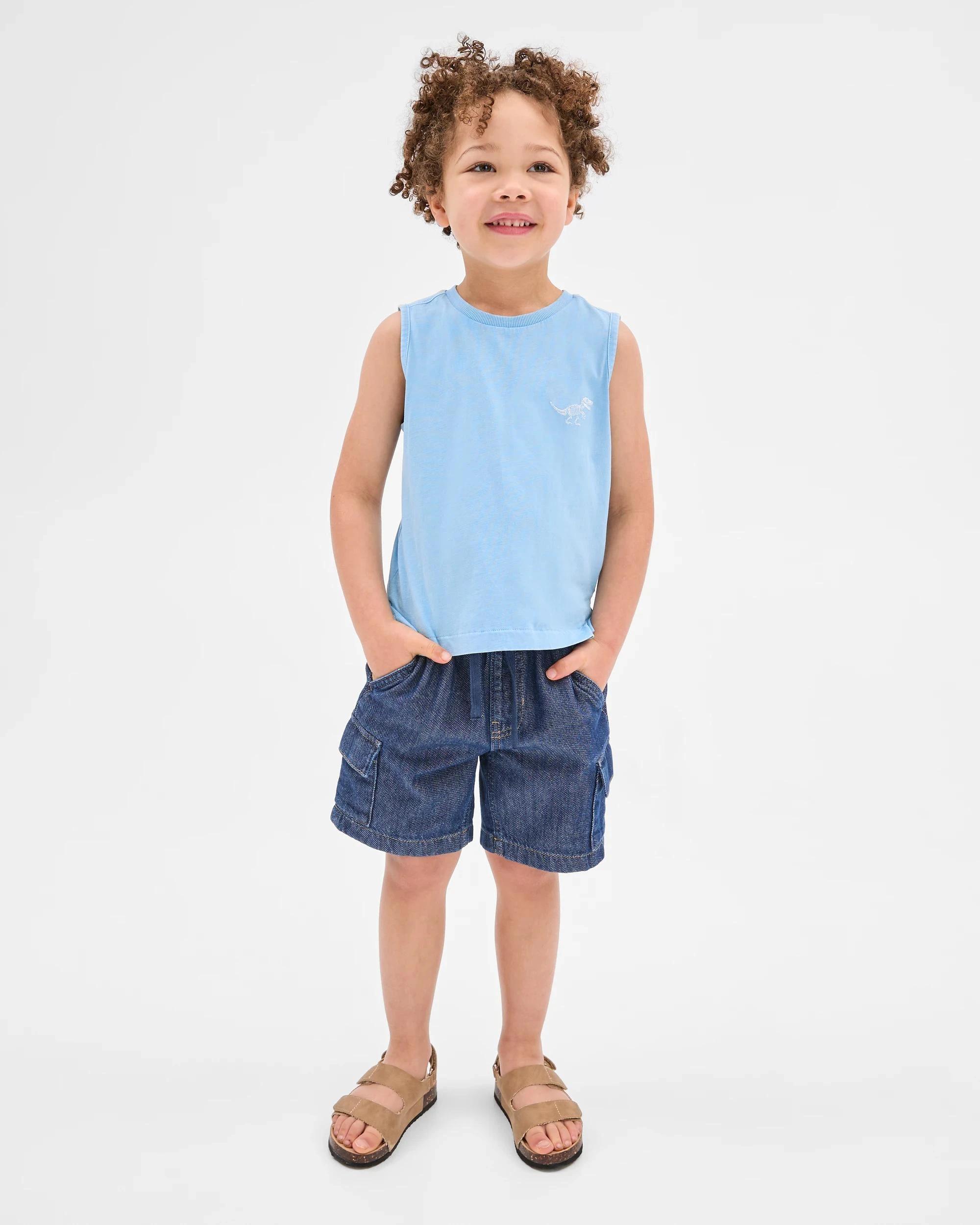 2 Target Australian Cotton Embroidered Washed Tank BLUE DINOSAUR, 2 of 5