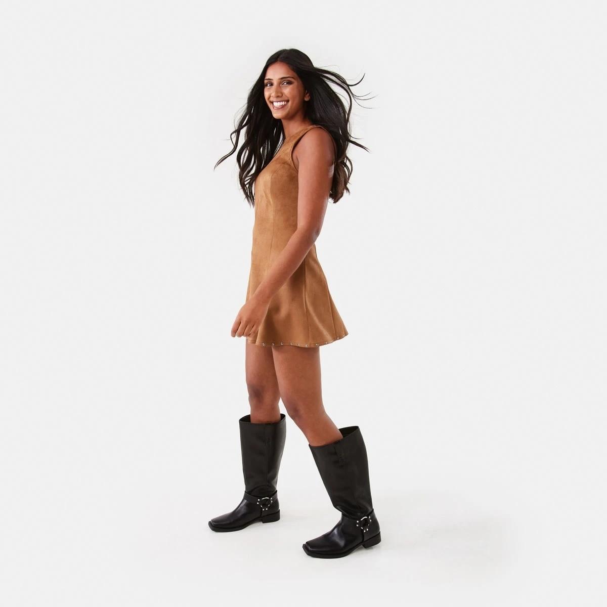 5 Suedette Mini Dress DEEP CAMEL, 5 of 10