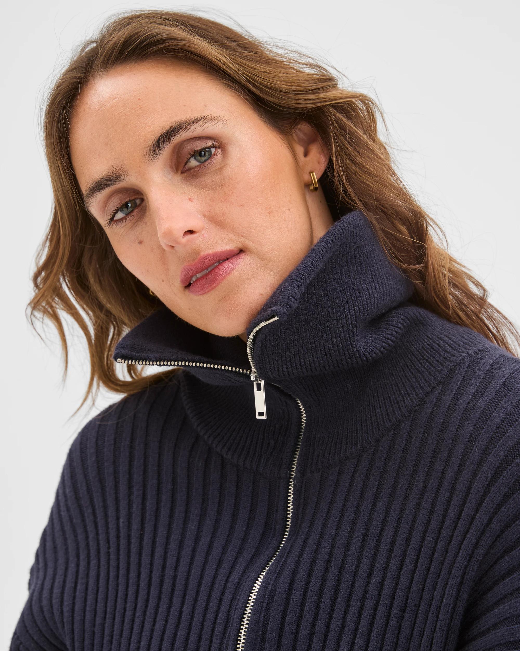 5 Target Woman Clean Knit Rib Zip Through Jumper NAVY MARLE, 5 of 6