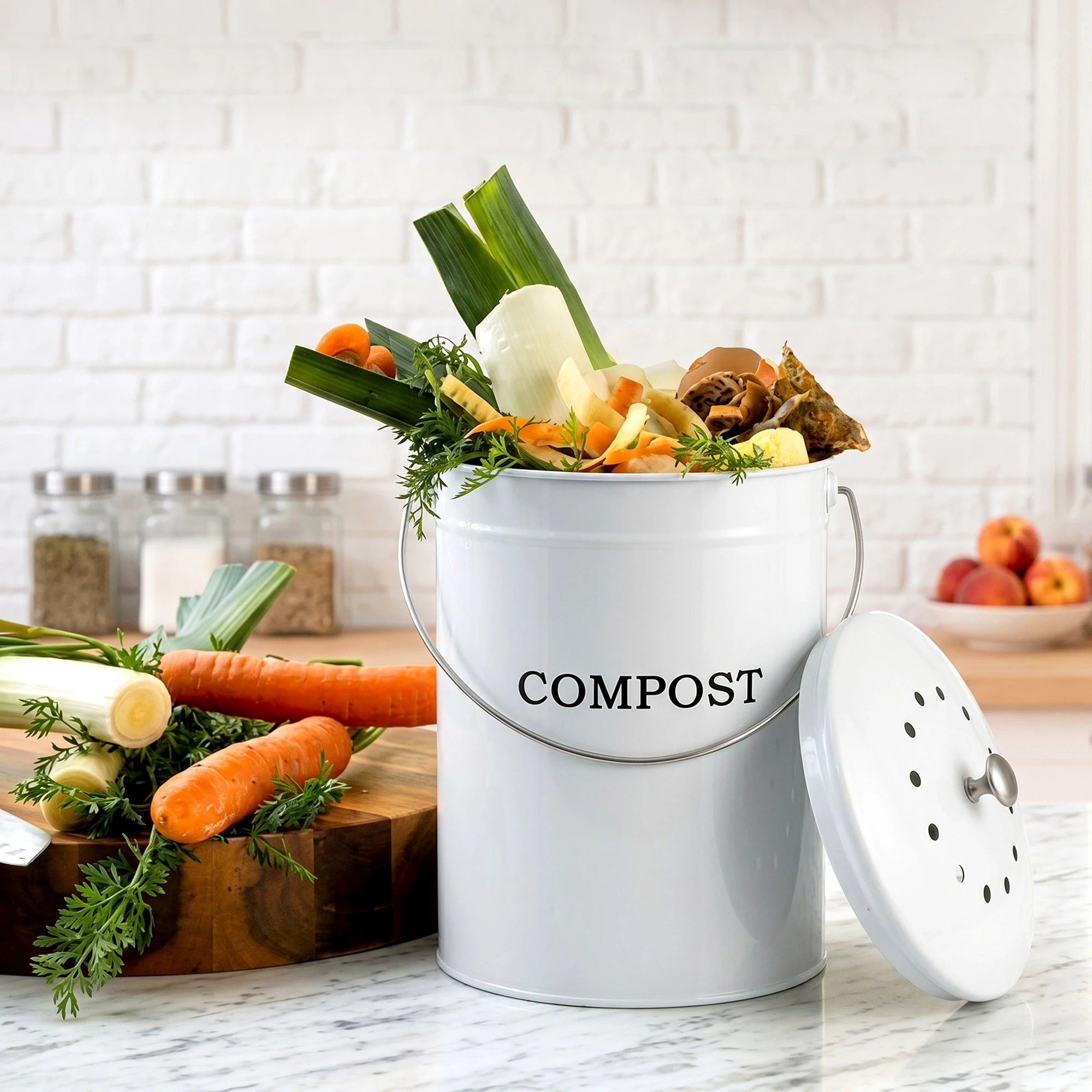 8 Gardeon Kitchen Compost Bin 6L Food Waste Bin - White, 8 of 9