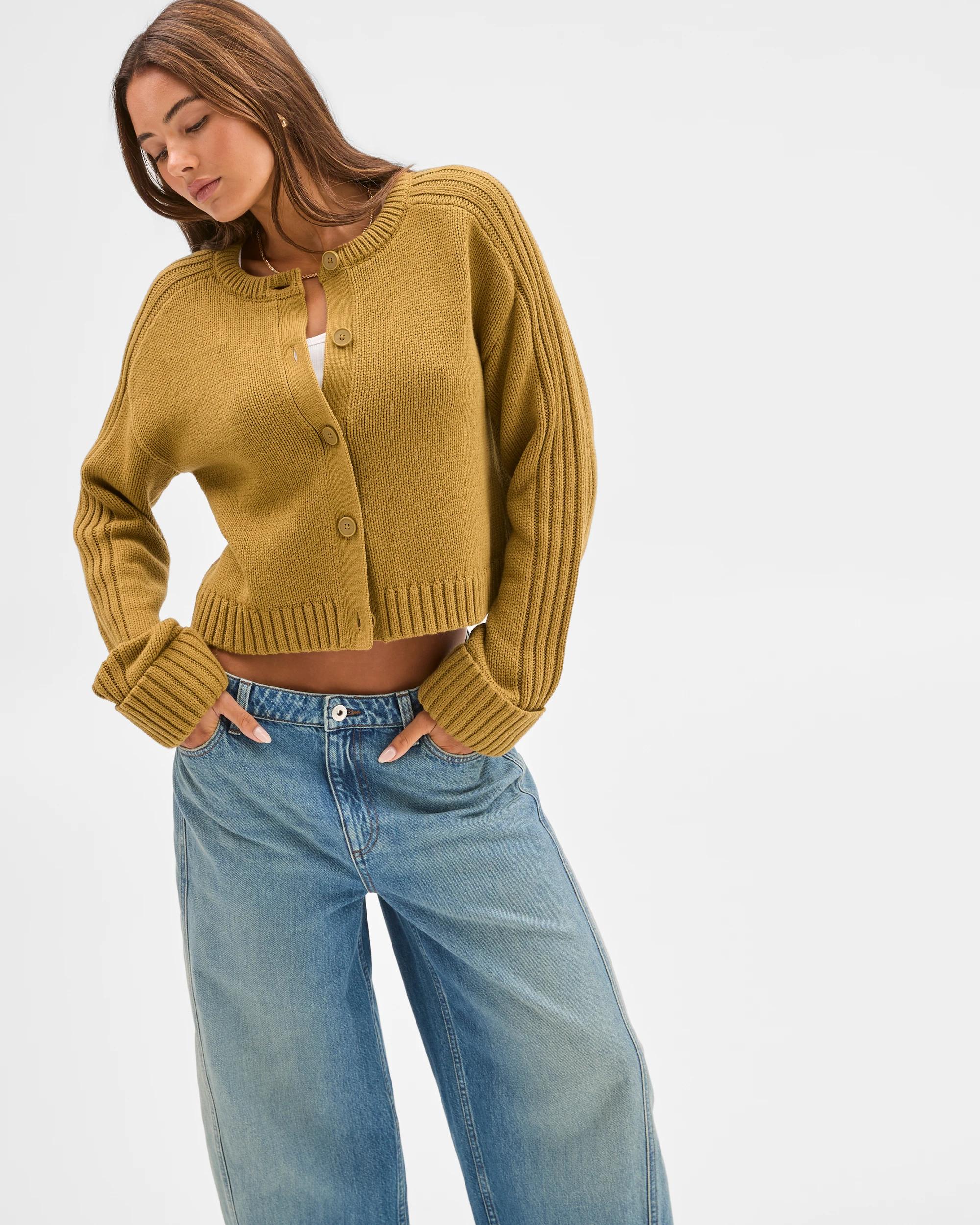 3 Lily Loves Australian Cotton Blend Knit Cardigan DARK OLIVE, 3 of 7