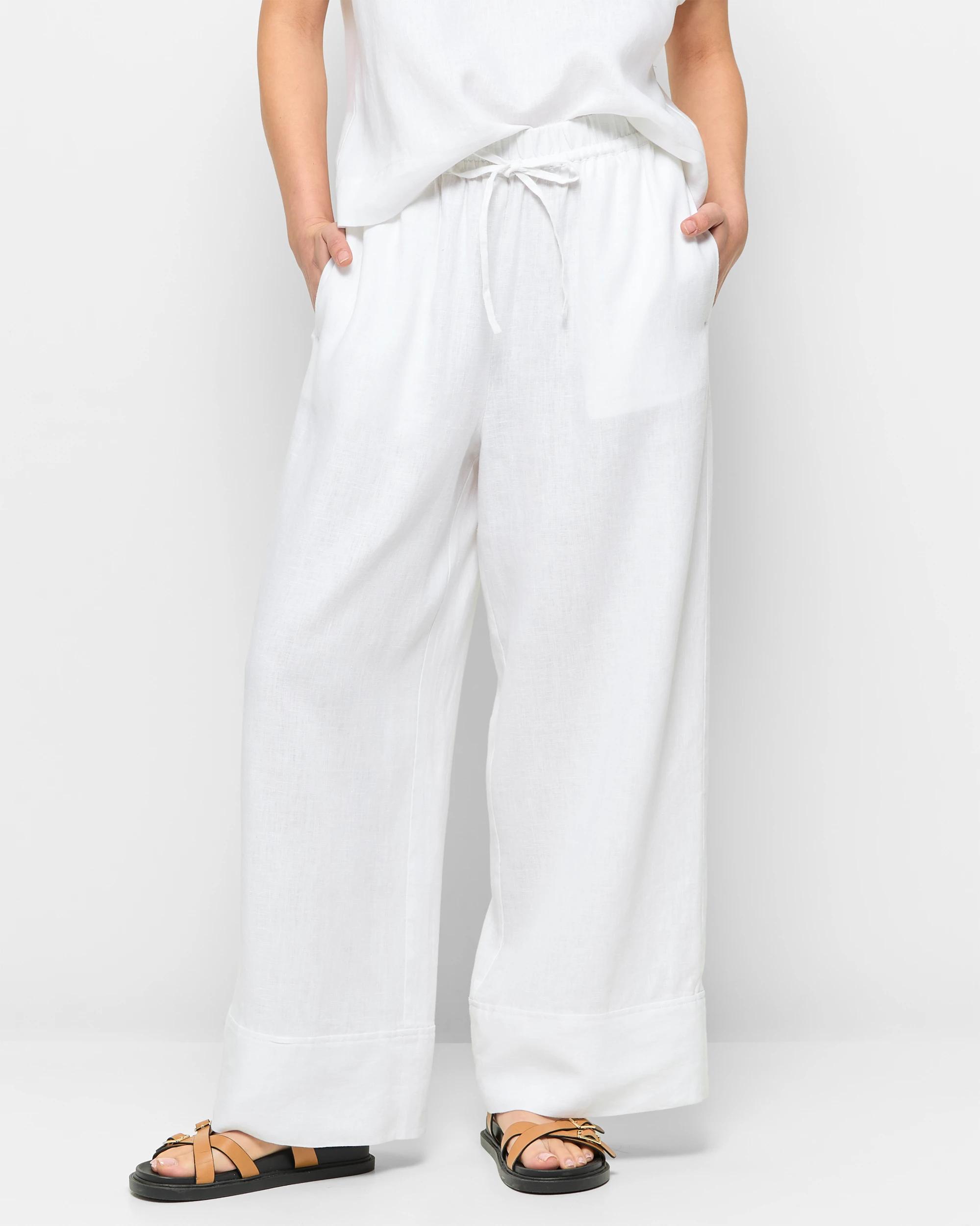 2 Target European Linen Wide Leg Pants WHITE, 2 of 5