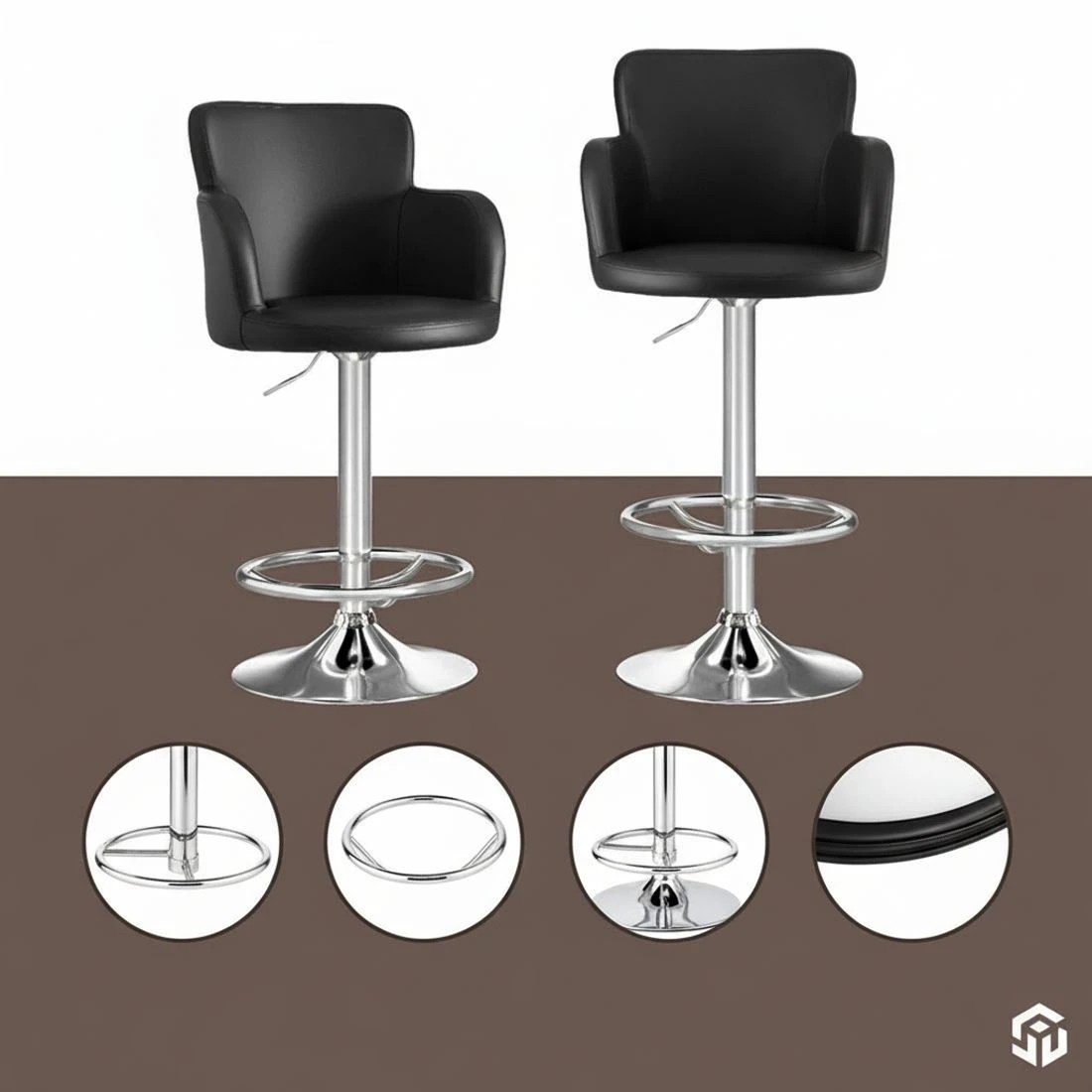 4 Artiss 2x Leather Bar Stools Swivel Adjustable Gas Lift PU Counter Chairs - Black, 4 of 6