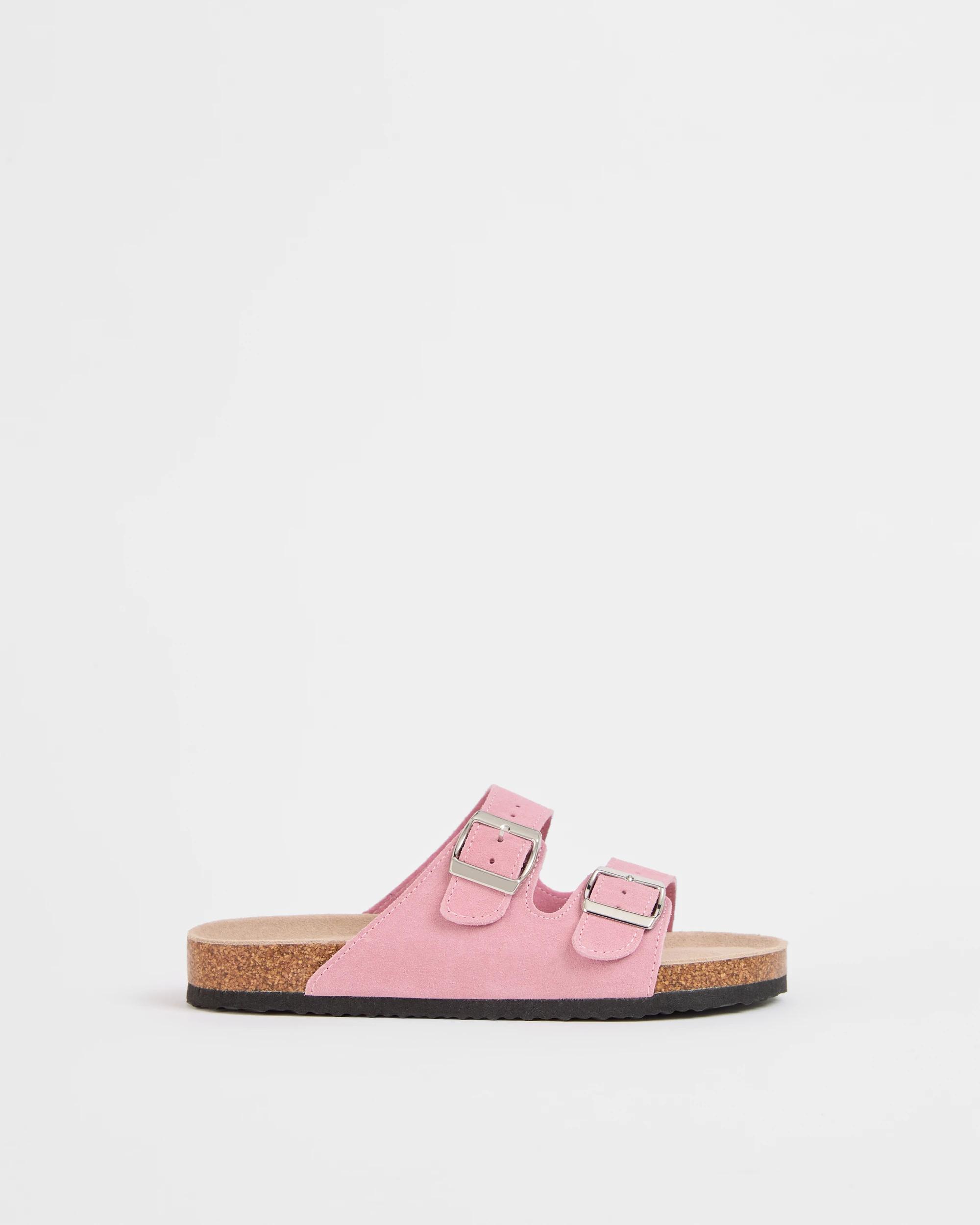 1 Target Youth Suede Leather Buckle Moulded Cork Sandals PINK SUEDE, 1 of 3