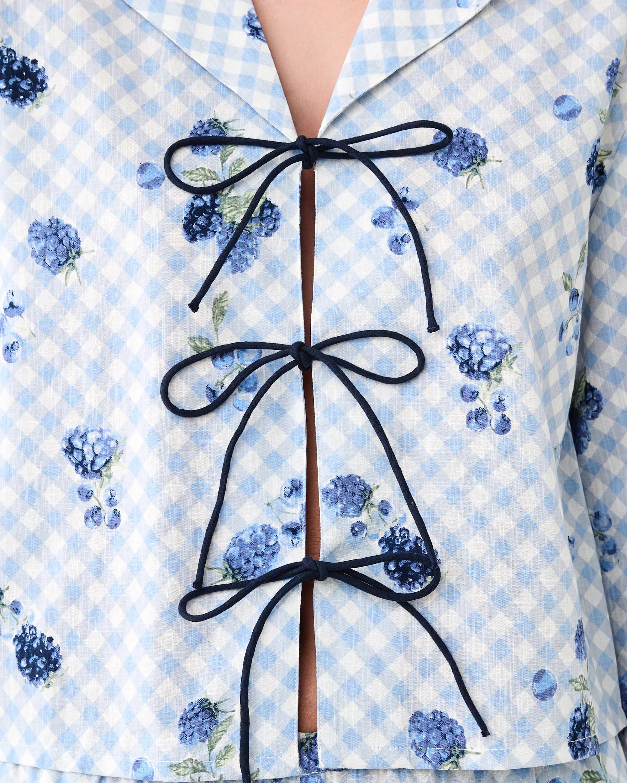 7 Cotton Long Sleeve Tie Front and Pants Pyjama Set Blueberry, 7 of 7