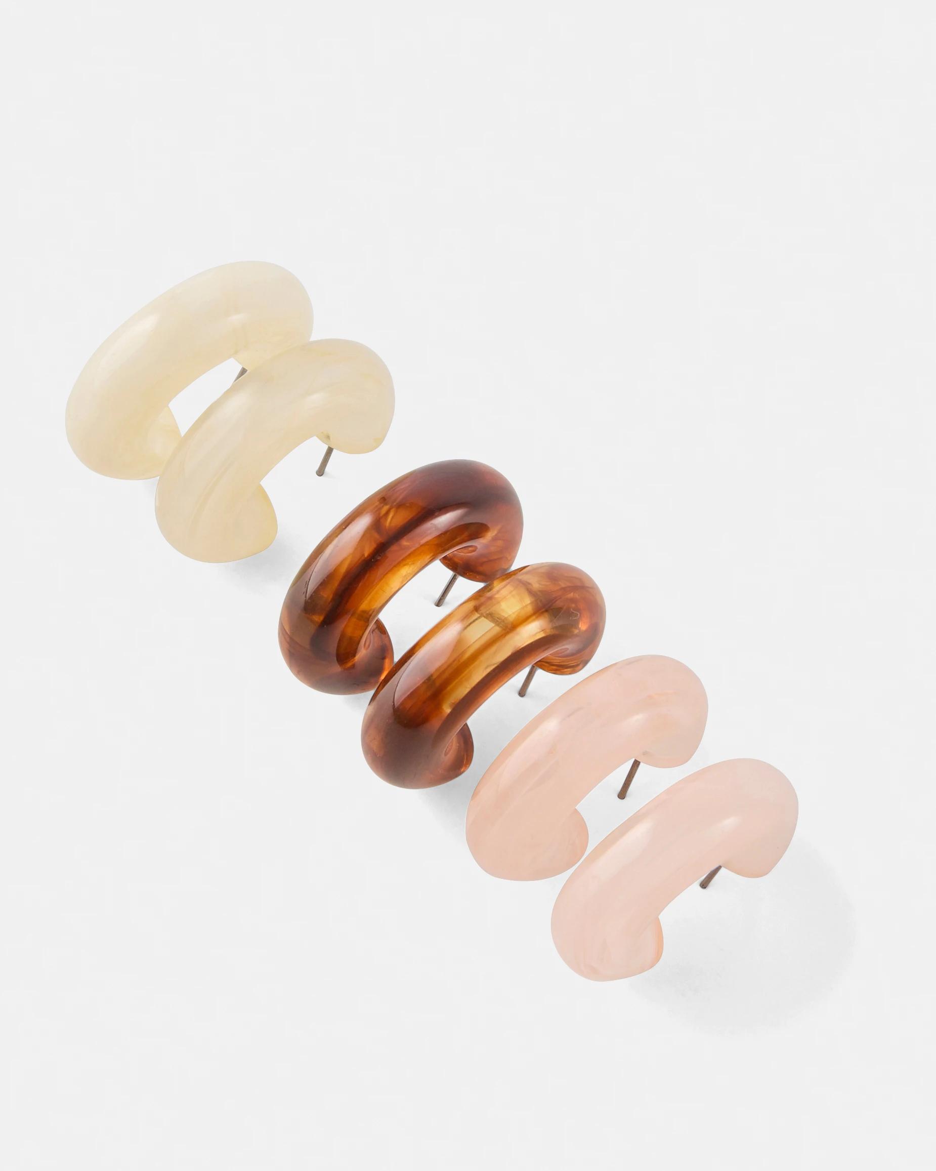 2 3 Pack Acrylic Hoop Earrings Brown, 2 of 6