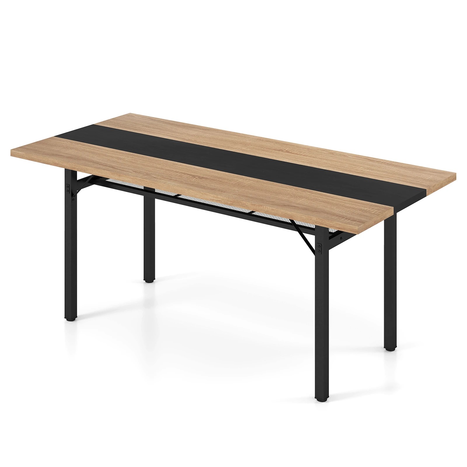 1 Costway 180cm Dining Table w/Storage Rack Rectangular Metal Frame Kitchen Cafe Table - Natural, 1 of 4