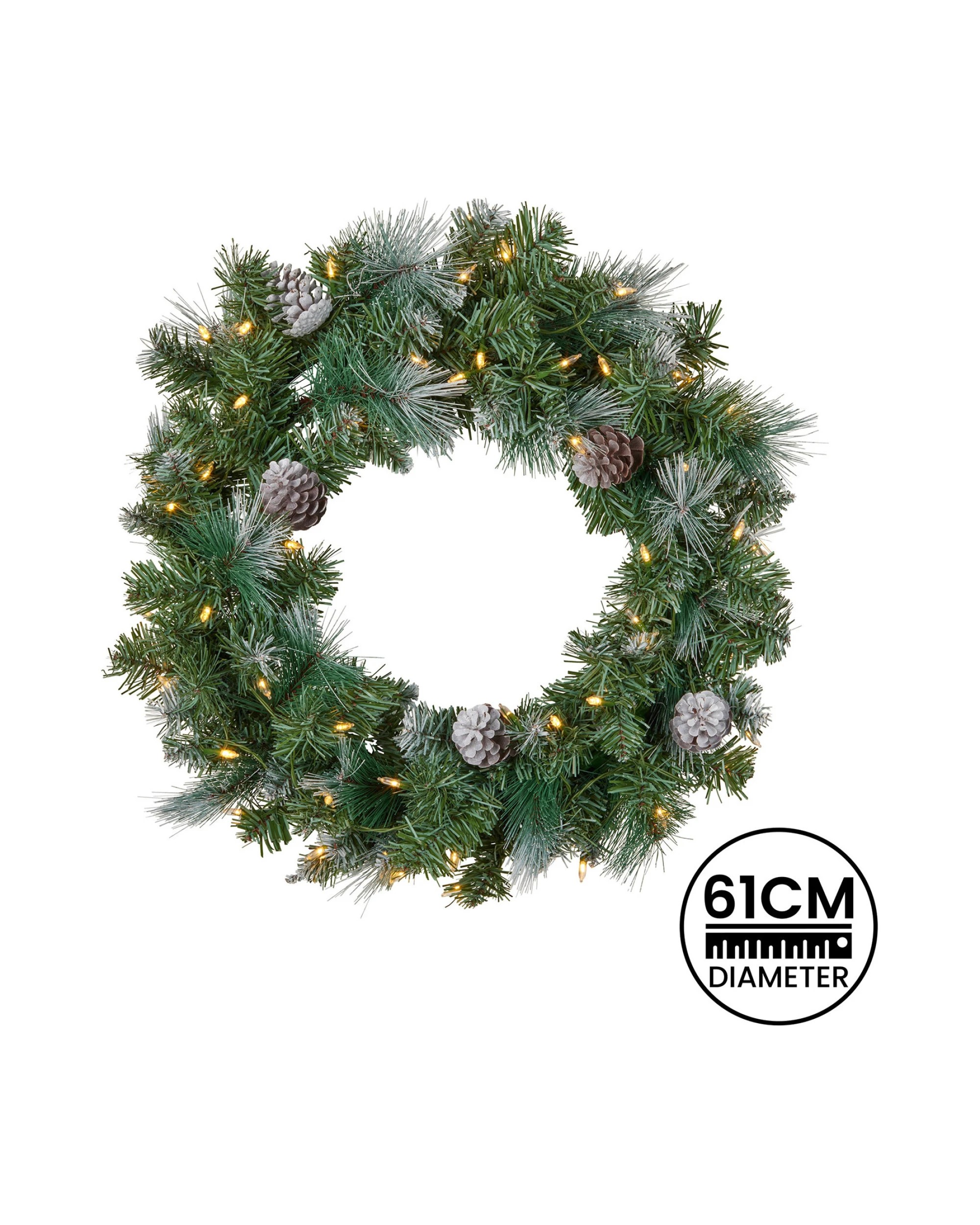 3 Christabelle 61cm Christmas Wreath Bayville Pine With Led Lights Front Door Decoration Ornament, 3 of 5