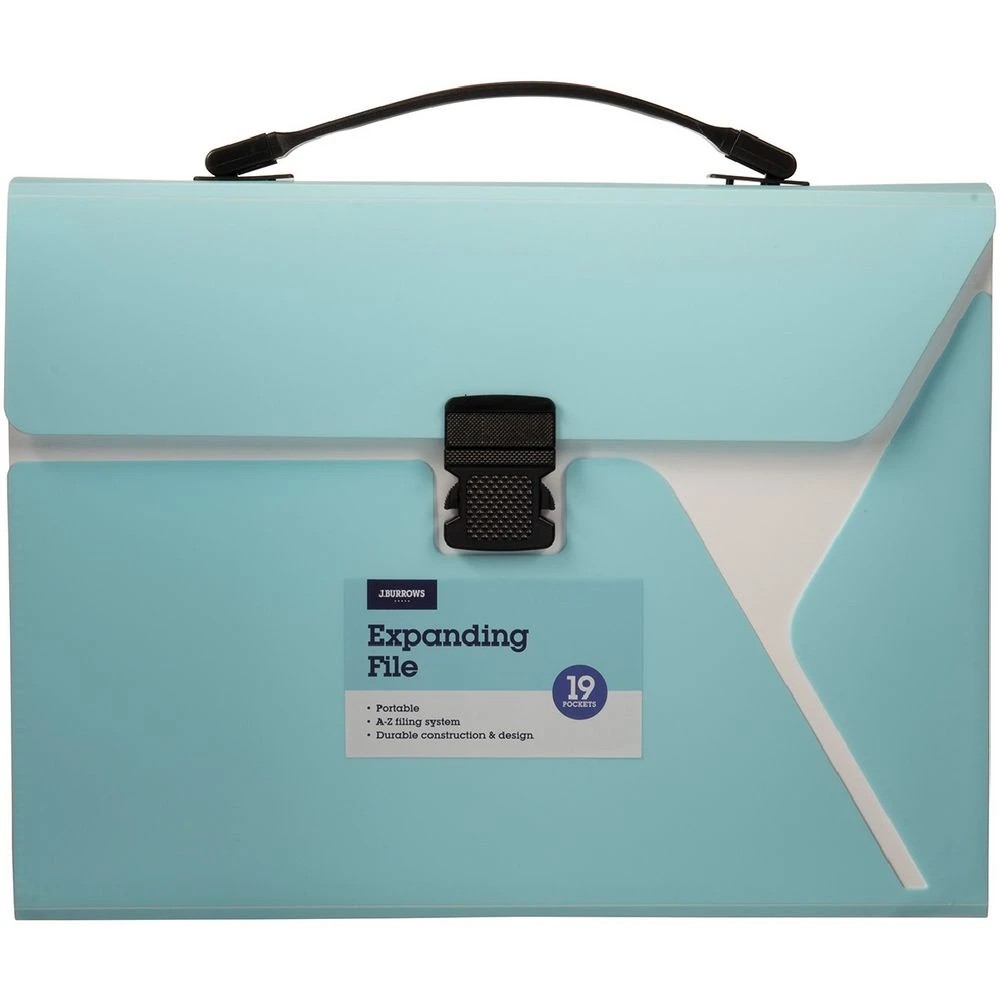 1 J.Burrows A4 Expanding File 19 Pocket Button Aqua, 1 of 2