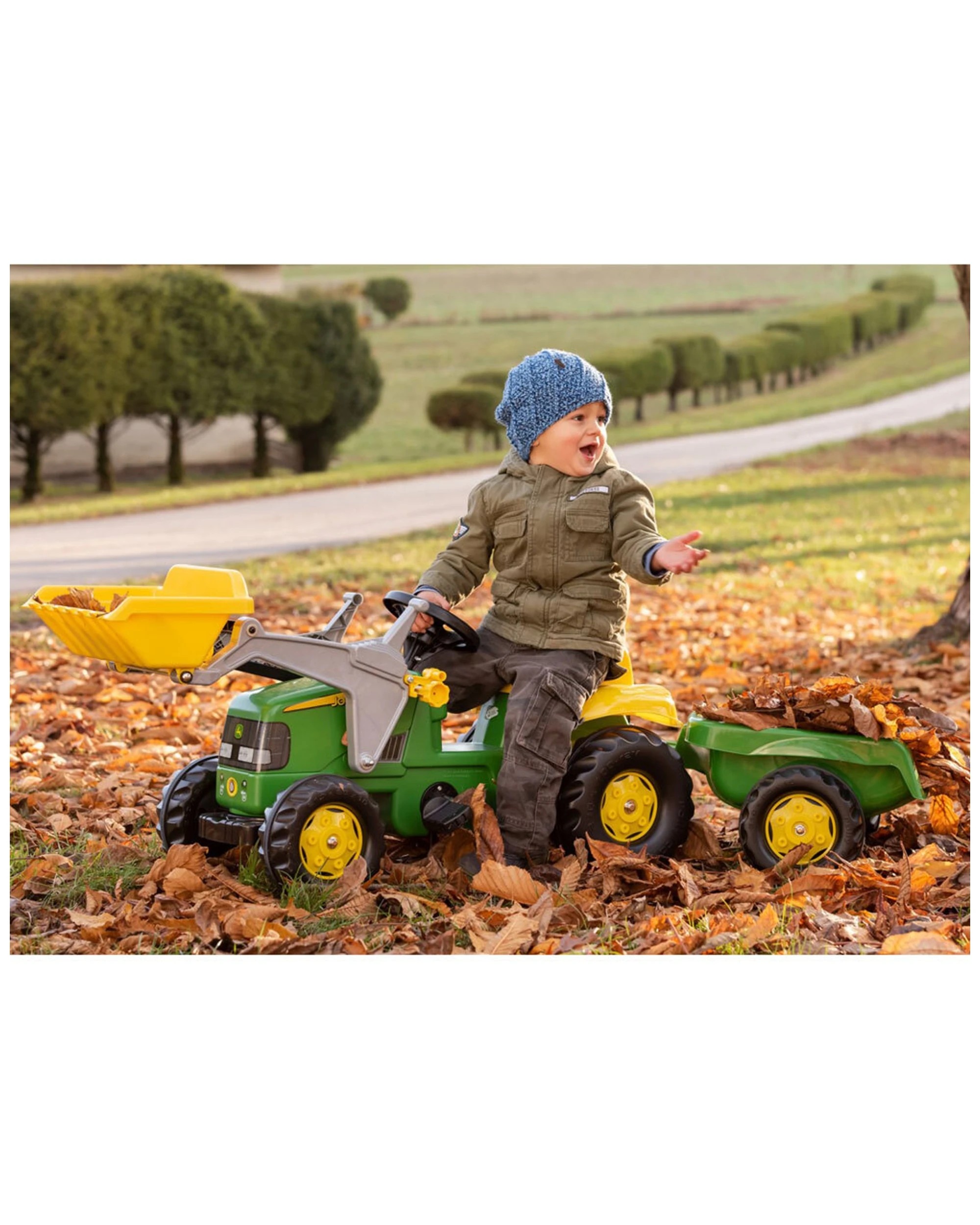 2 John Deere Pedal Tractor With Front Loader And Detachable Trailer Green 161cm - Green, 2 of 3