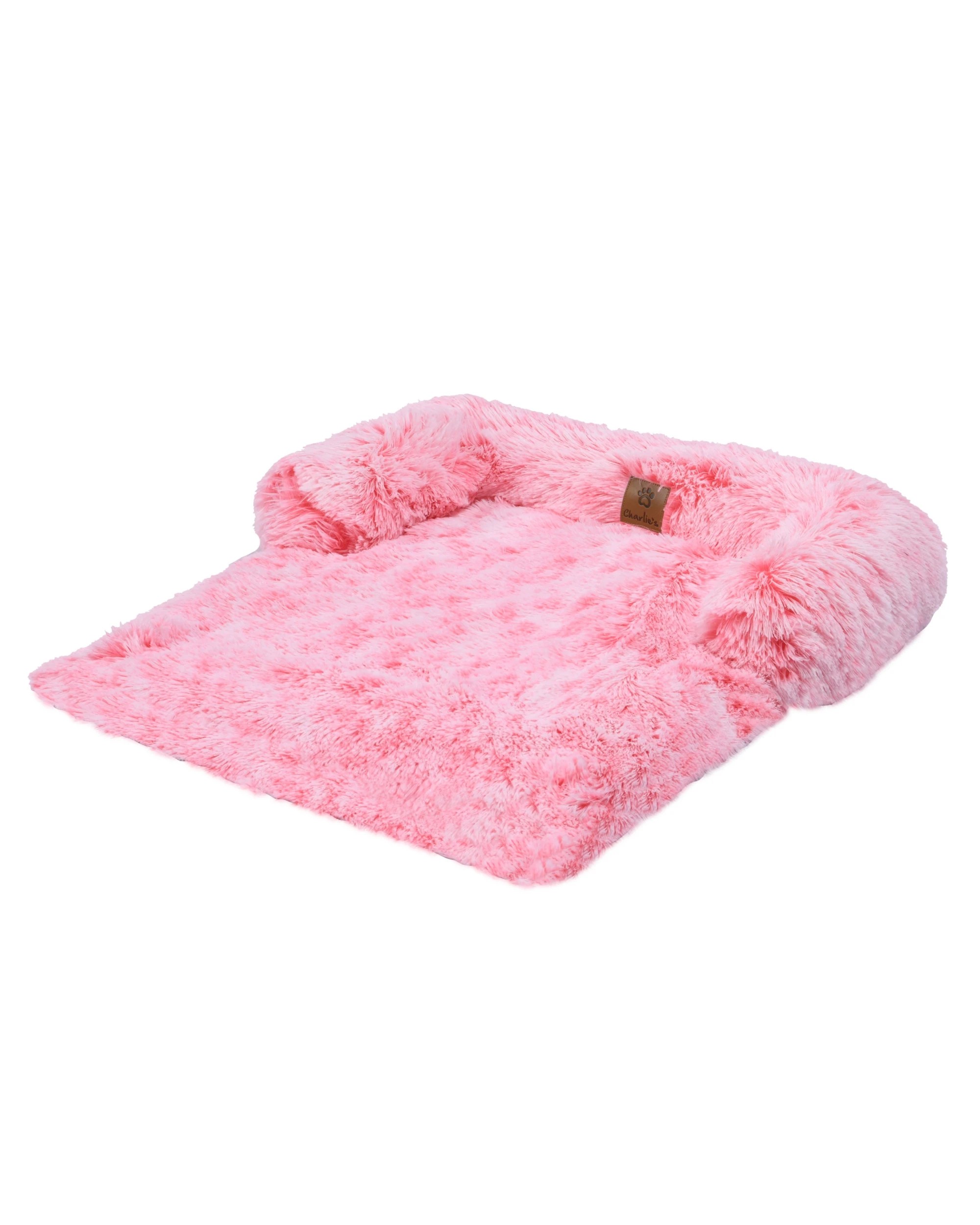 3 Charlie's Shaggy Faux Fur Bolster Sofa Protector Calming Dog Bed Large - Ombre Pink, 3 of 8