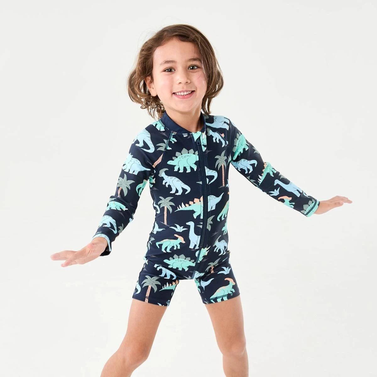 1 Long Sleeve Swimsuit DINO SCRIBBLE DRESS BLUE, 1 of 7
