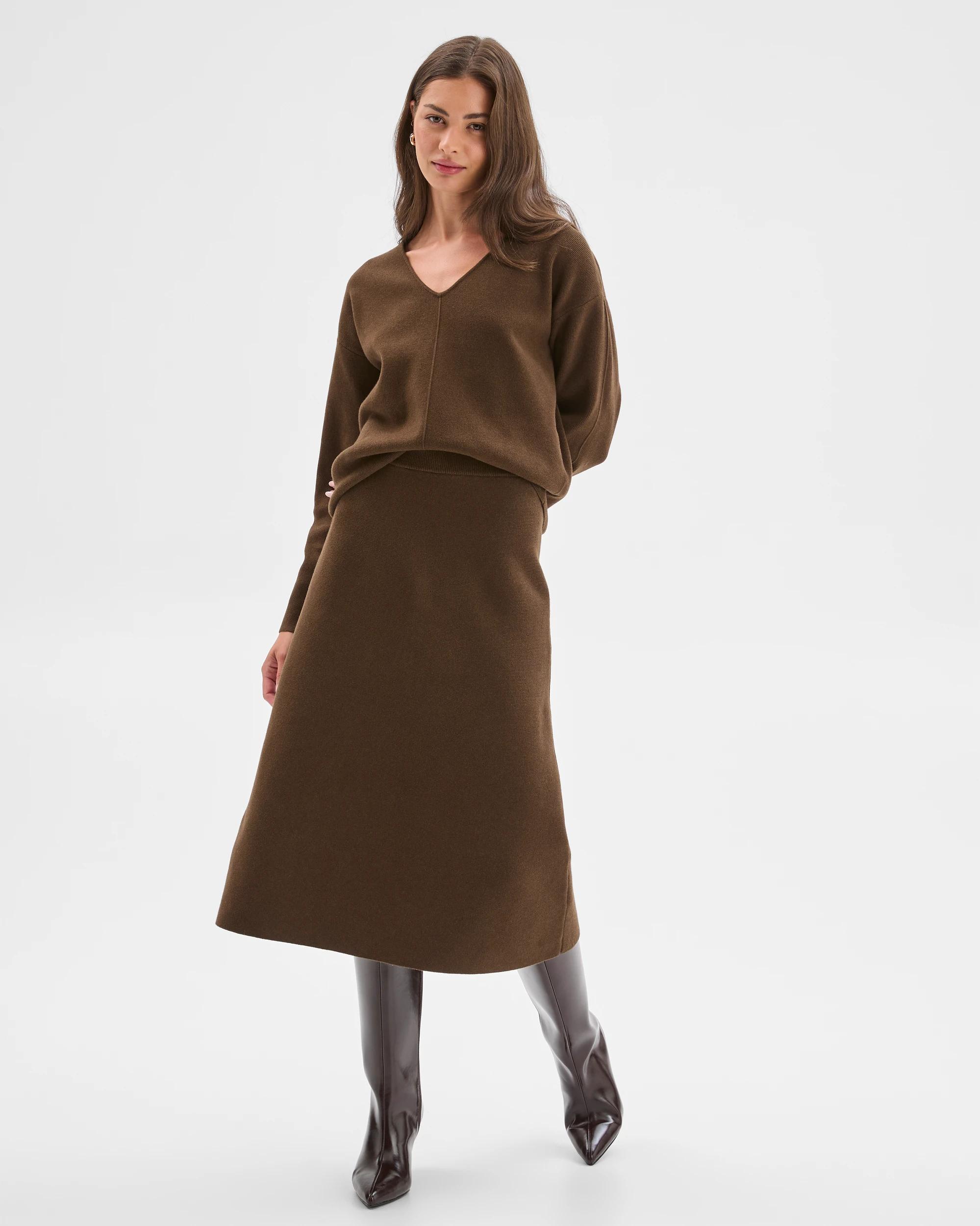 1 Target Petites Petites Australian Cotton Blend Polished Knit Midi Skirt OLIVE, 1 of 7