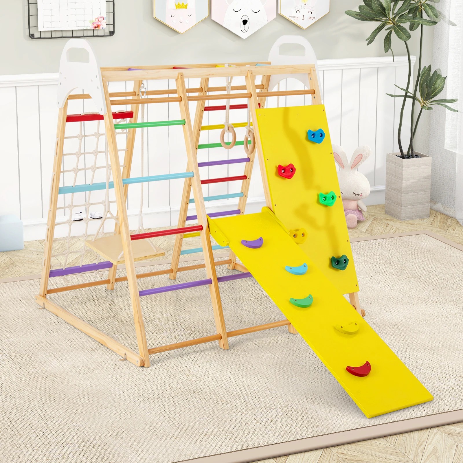 6 Costway Climb Playset 8-in-1 Wood Climbing Frame Swing Slide, 6 of 6