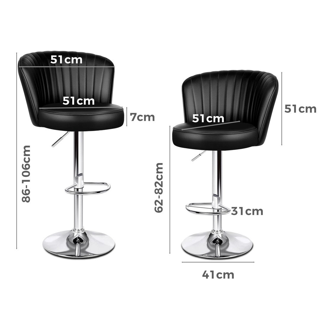 8 Alfordson 2x Bar Stools Gas Lift Leather Bar Chairs Kitchen Swivel Dylan - Black, 8 of 9