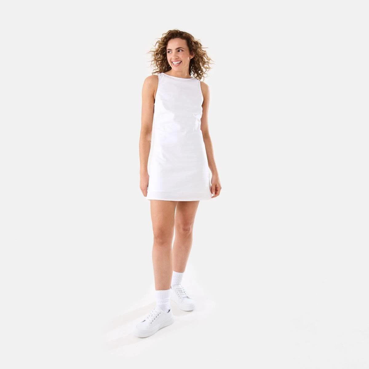 2 Sleeveless Boat Neck Linen Blend Mini Dress WHITE, 2 of 9