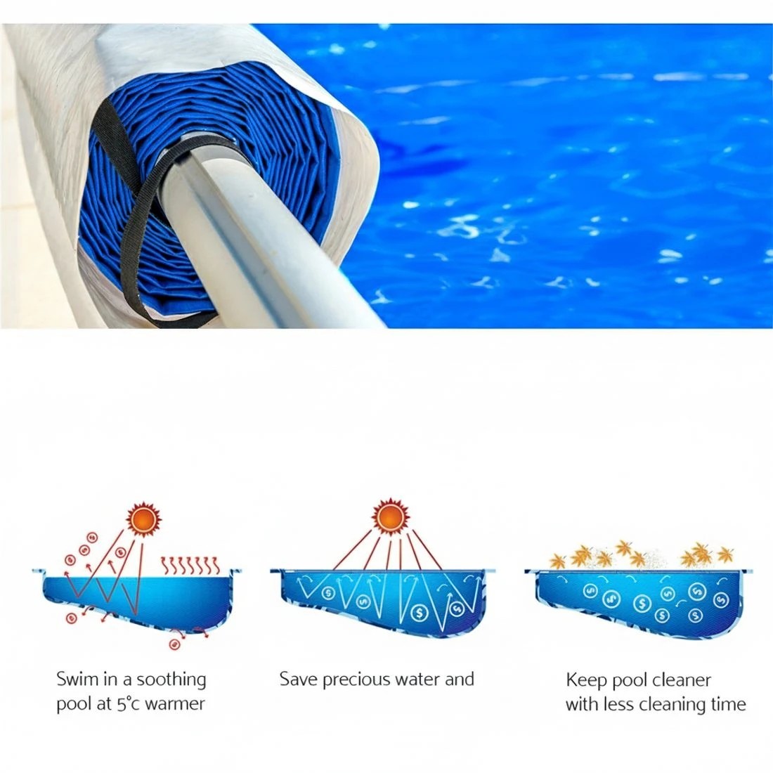 4 Aquabuddy Pool Cover 400 Micron 8x4.2m Swimming Pool Solar Blanket 5.5m Roller - Multi, 4 of 6