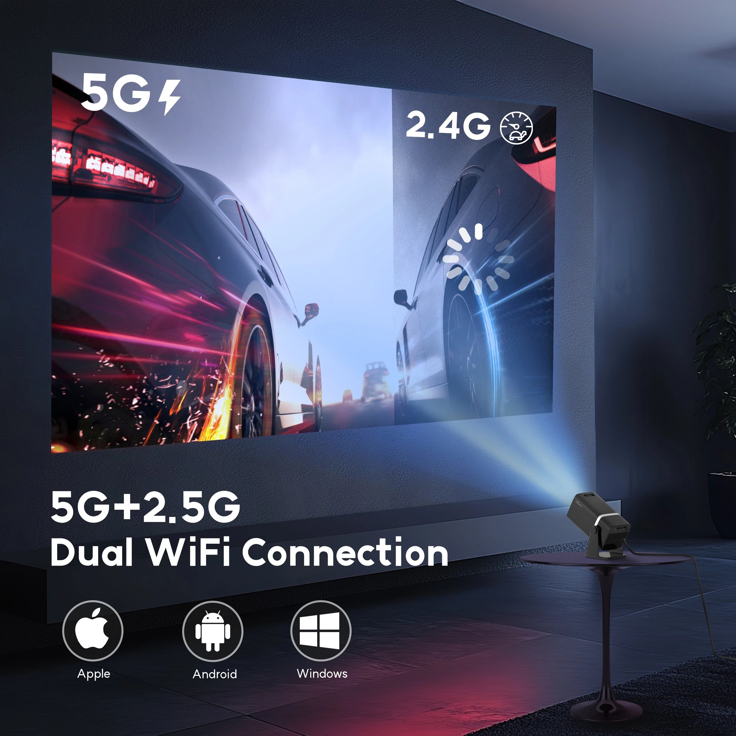5 Alliums Mini Projector with 5G WiFi, 1080P Supported, PS5 & Phone Compatible - Black, 5 of 5
