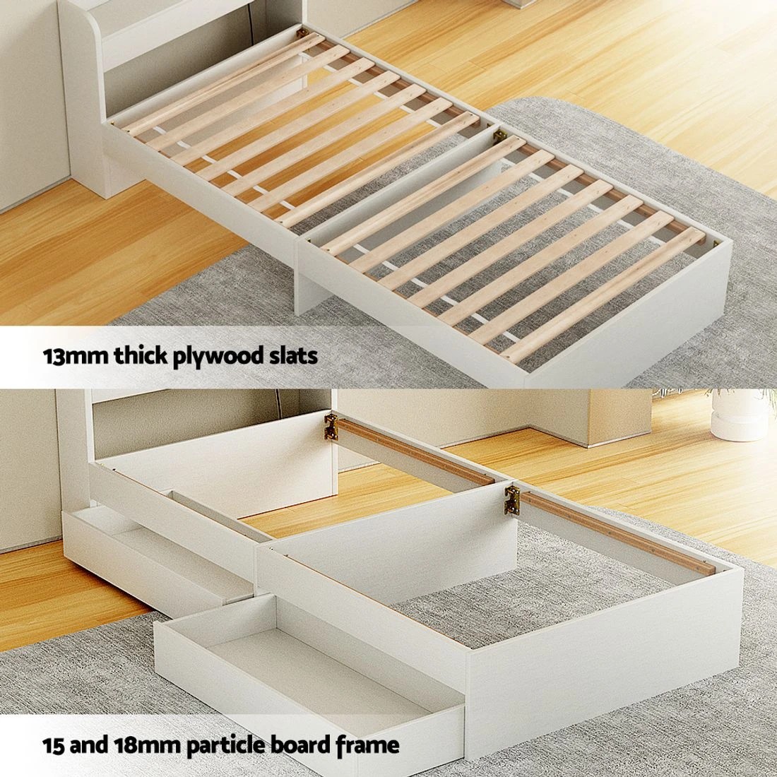 8 Artiss Bed Frame Single Size With Charging Ports And 2 Drawers Durable Space Saving Modern Decor Easy Assembly - White, 8 of 10